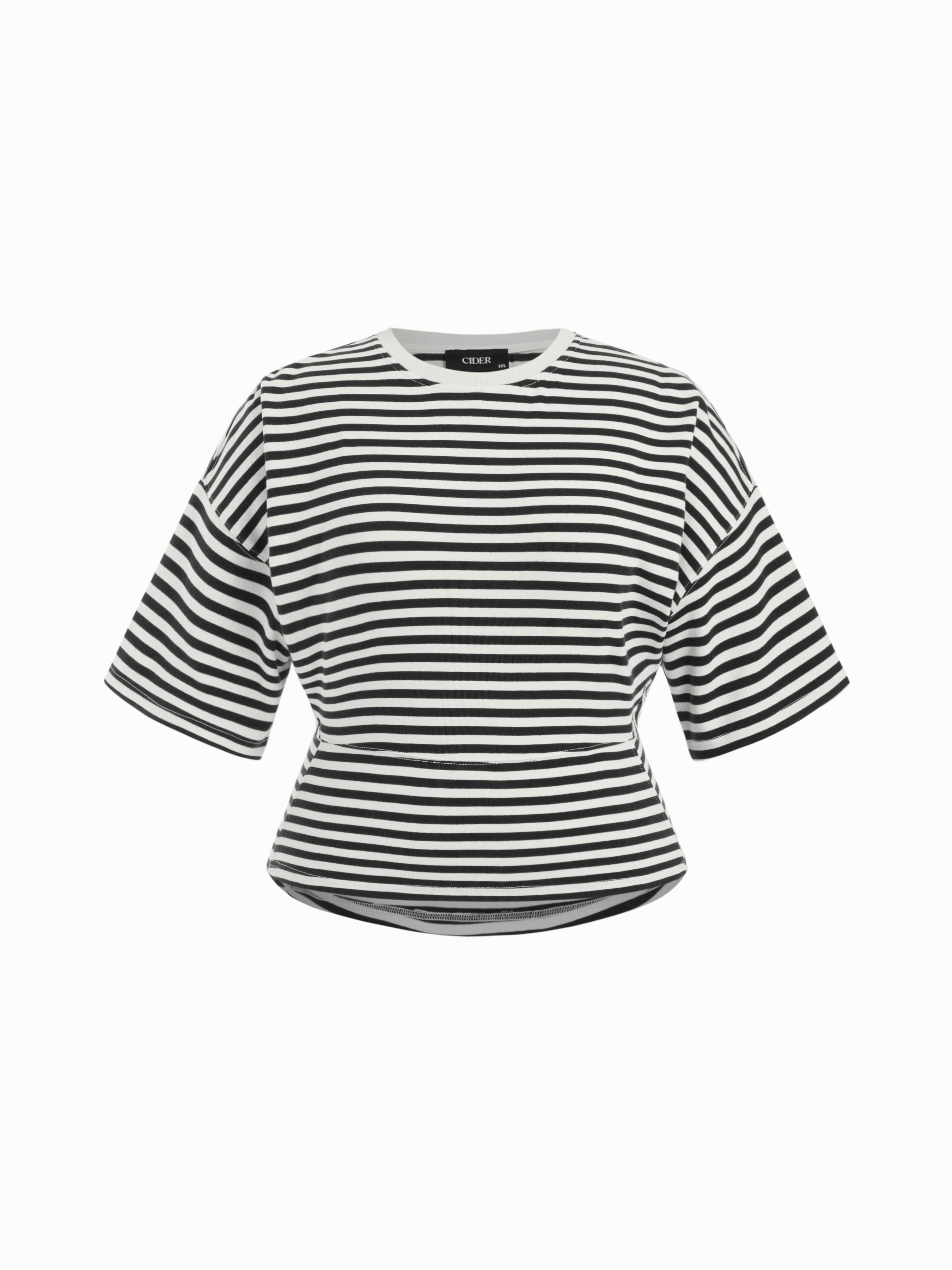 Cotton-blend Striped Short Sleeve Cinched Waist Tee Curve & Plus by CIDER