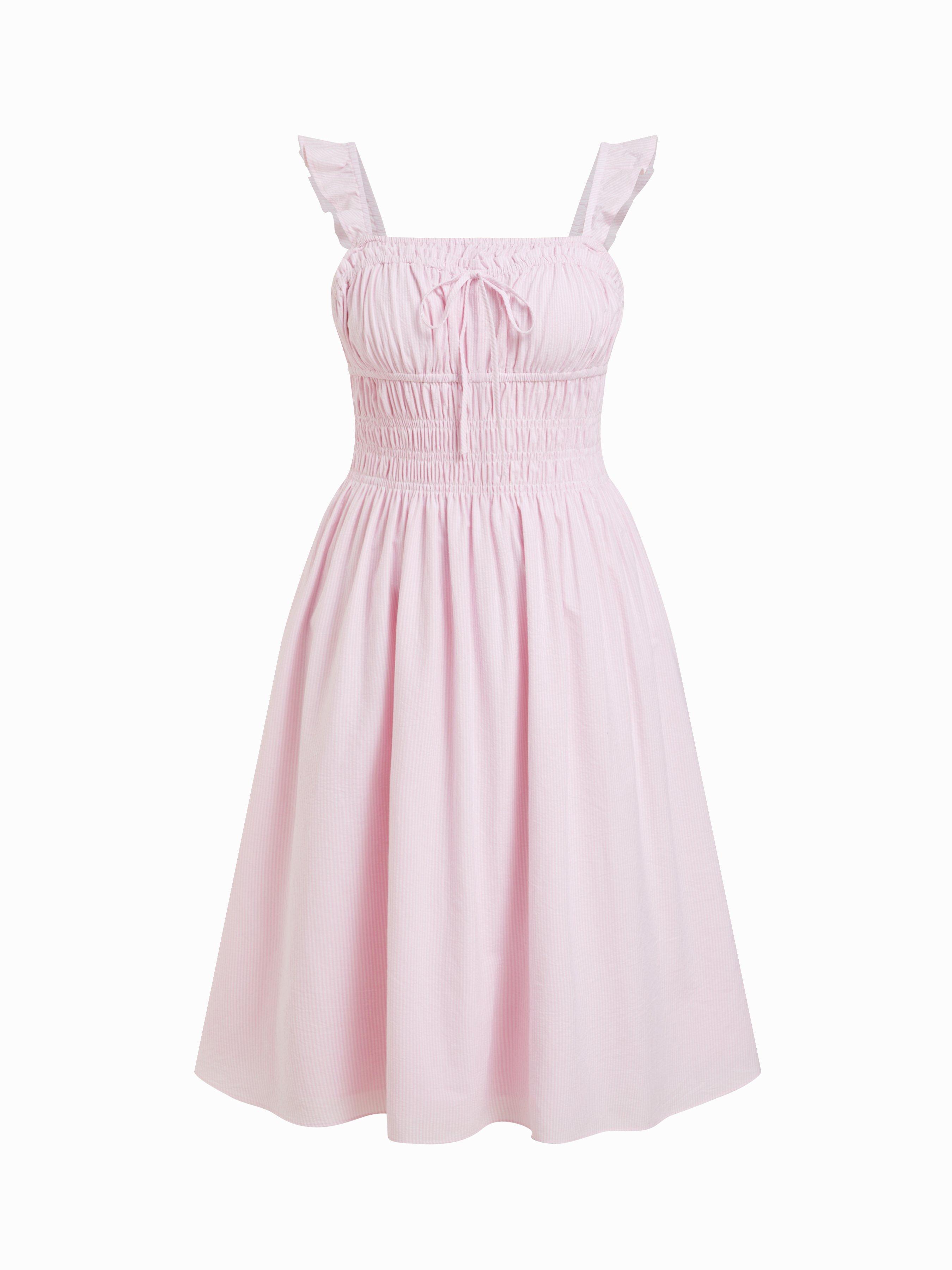 Cotton-blend Striped Square Neck Shirred Ruffled Midi Flared dress Curve & Plus by CIDER