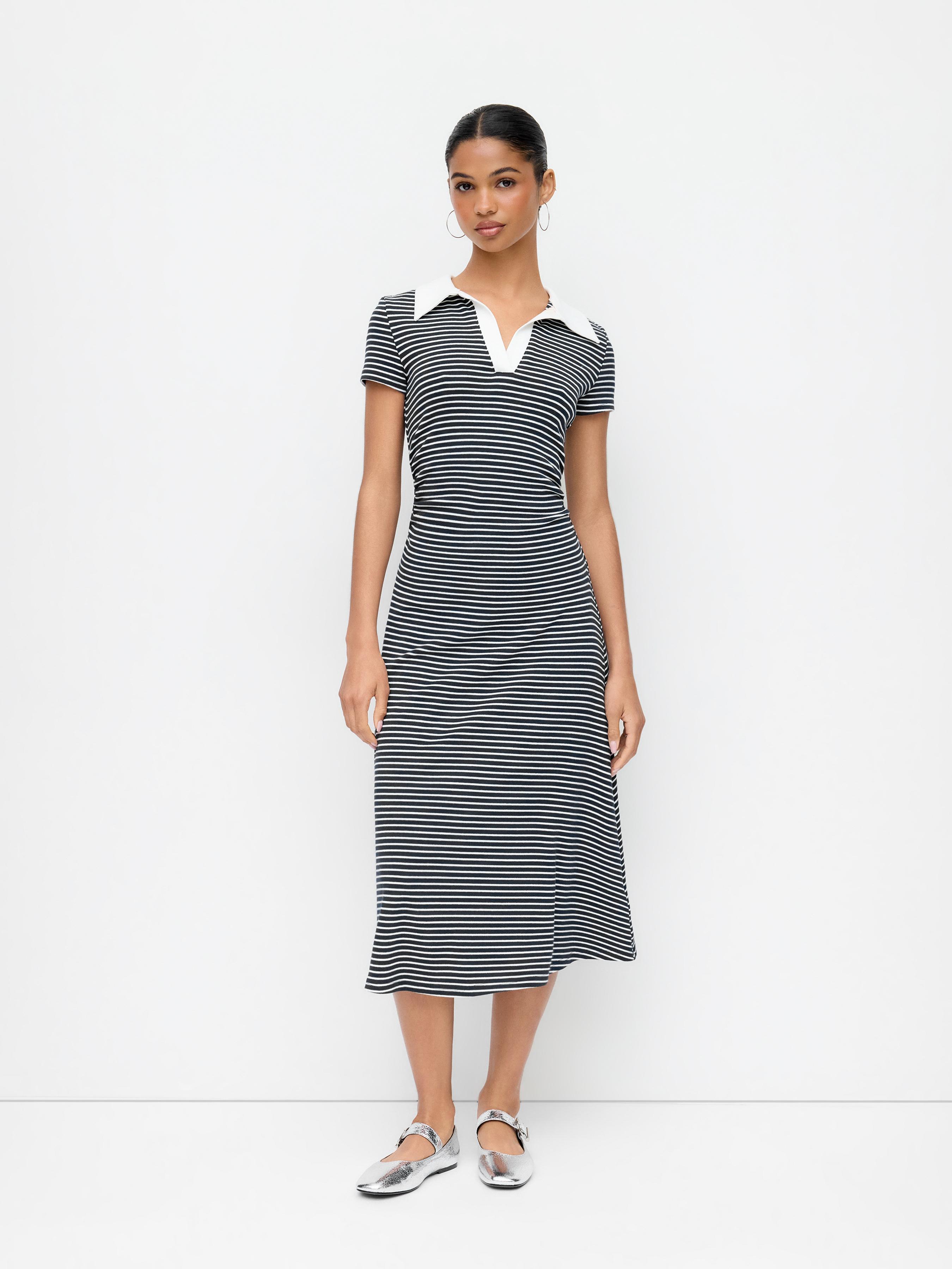 Cotton-blend Striper Color-Blocking Flared Midi Dress by CIDER