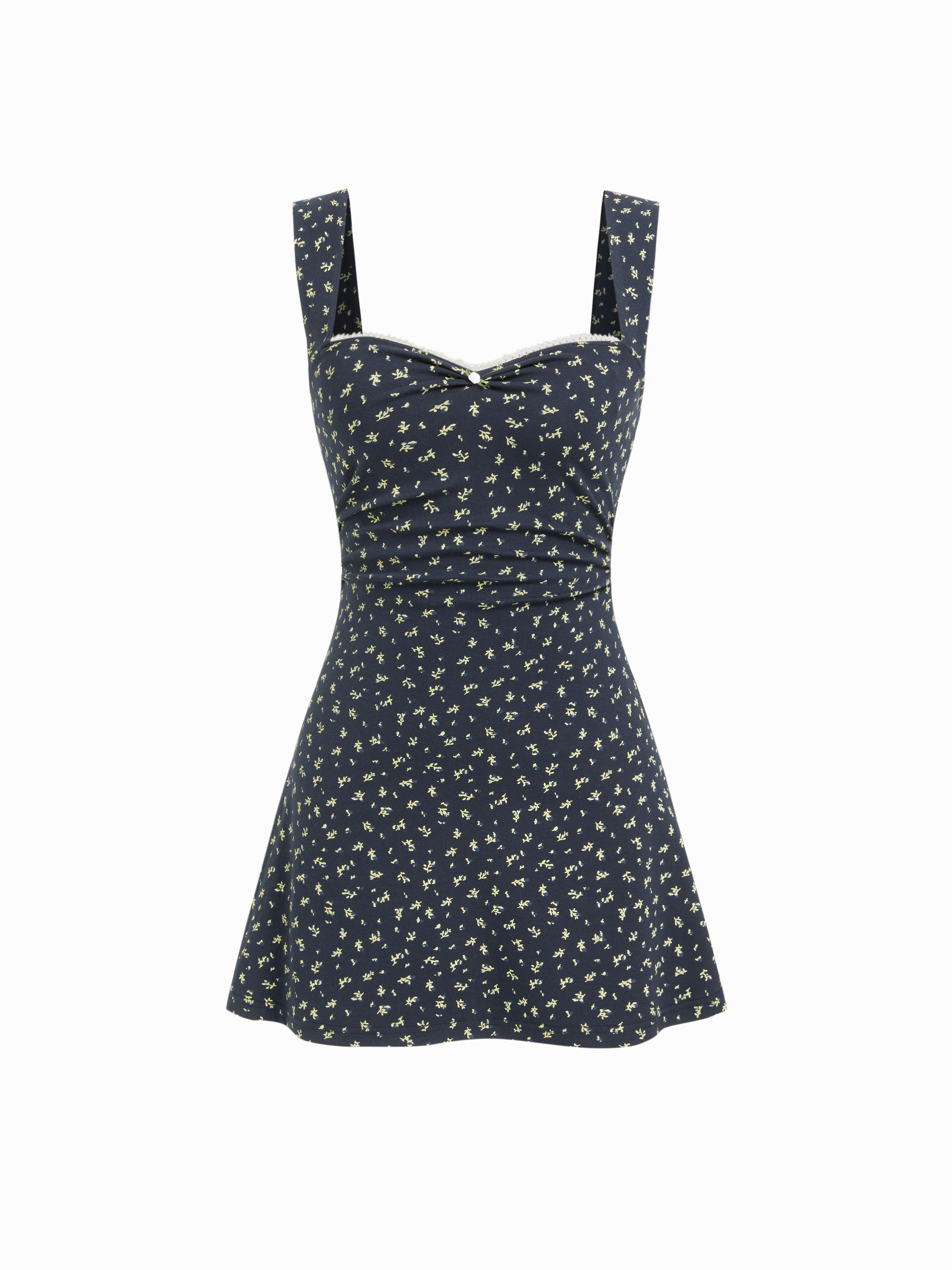 Cotton-blend Sweetheart Ditsy Floral Ruched Mini Dress by CIDER