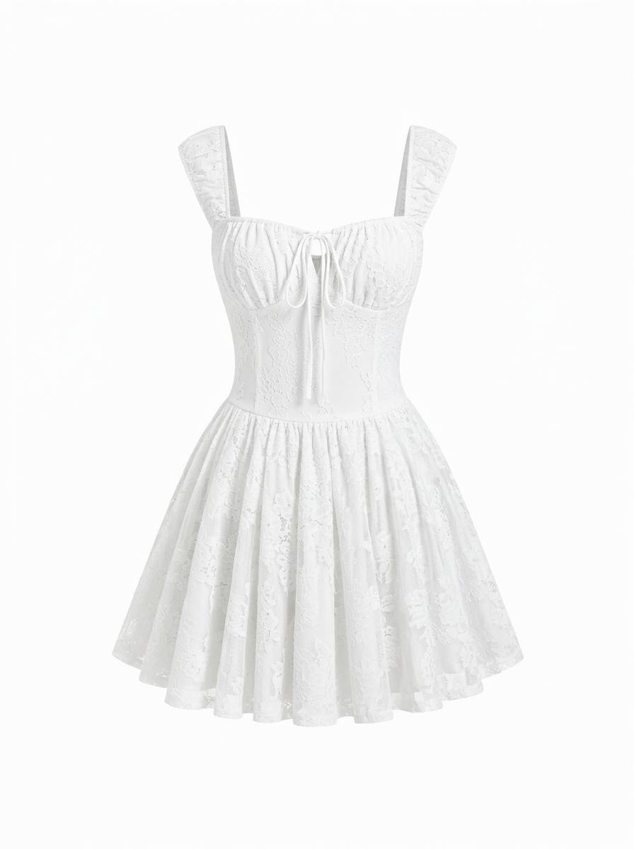 Cotton-blend Sweetheart Floral Lace Knotted Tank Mini Dress by CIDER