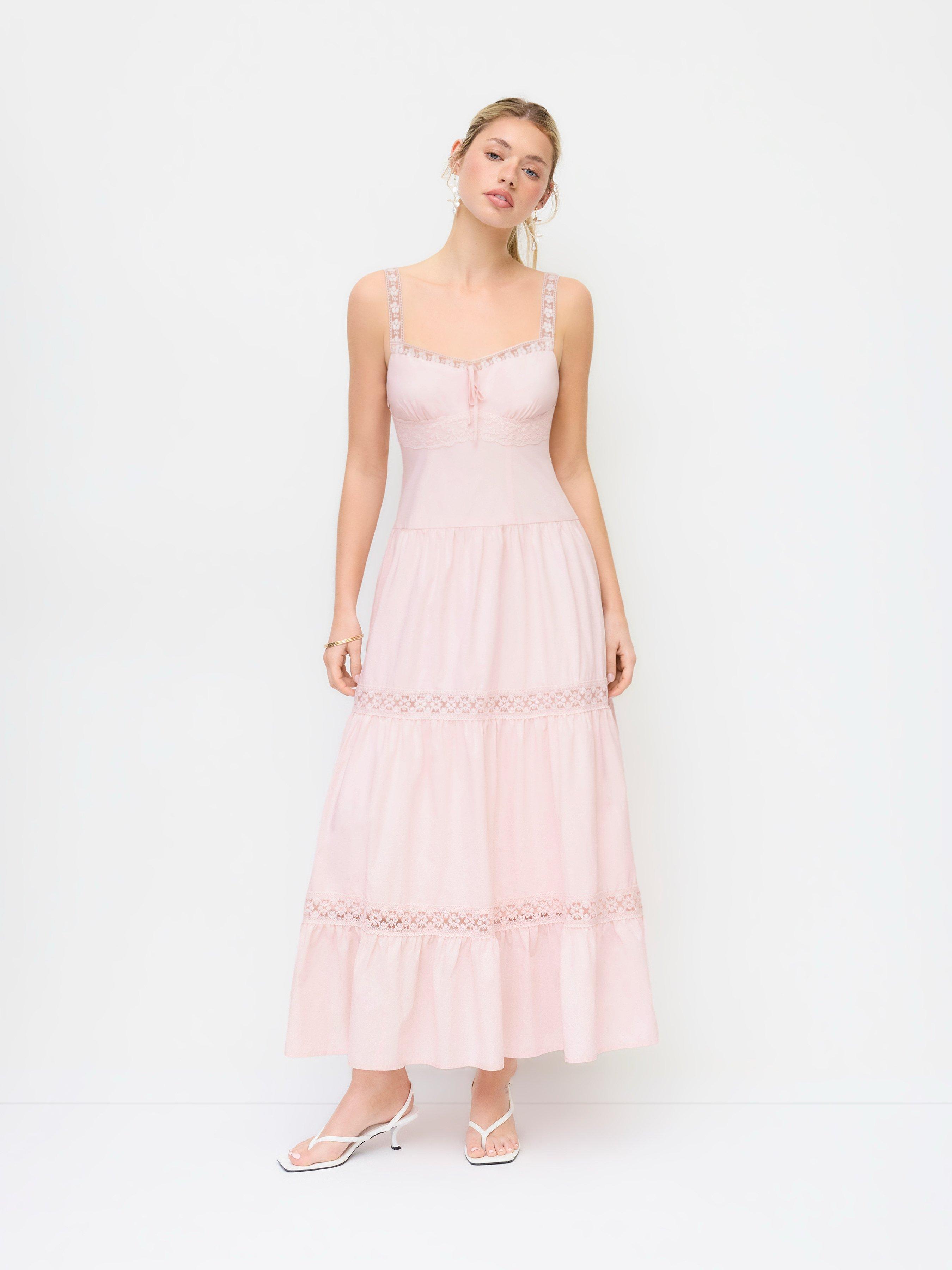 Cotton-blend Sweetheart Lace Panel Flared Maxi Dress by CIDER