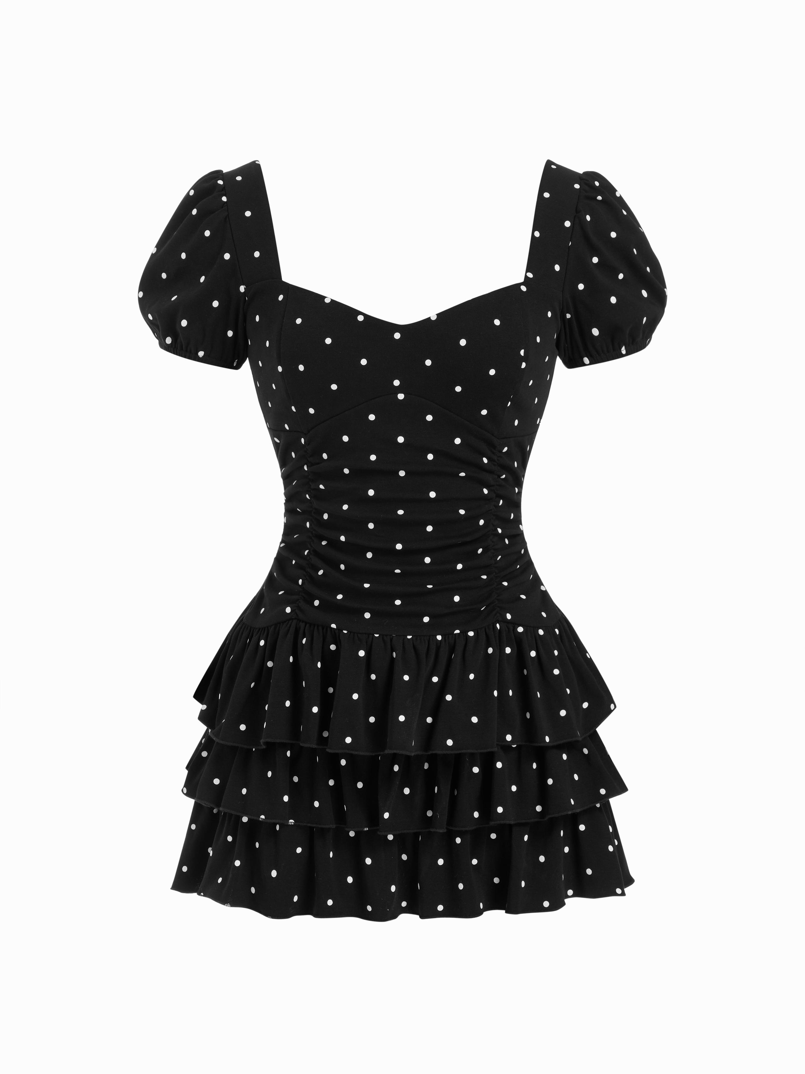 Cotton-blend Sweetheart Puff Sleeve Ruched Tiered Mini Dress by CIDER