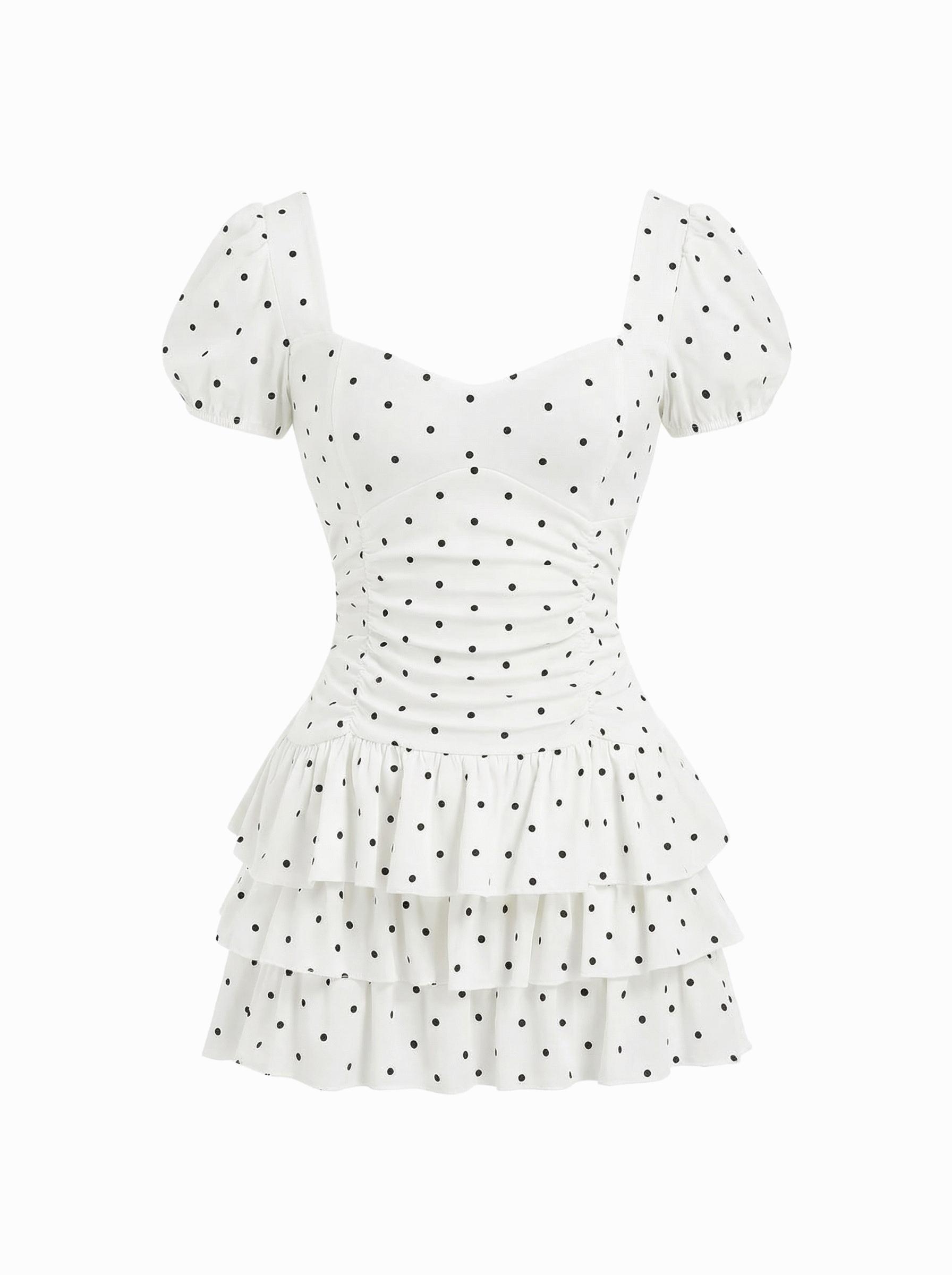 Cotton-blend Sweetheart Puff Sleeve Ruched Tiered Mini Dress by CIDER