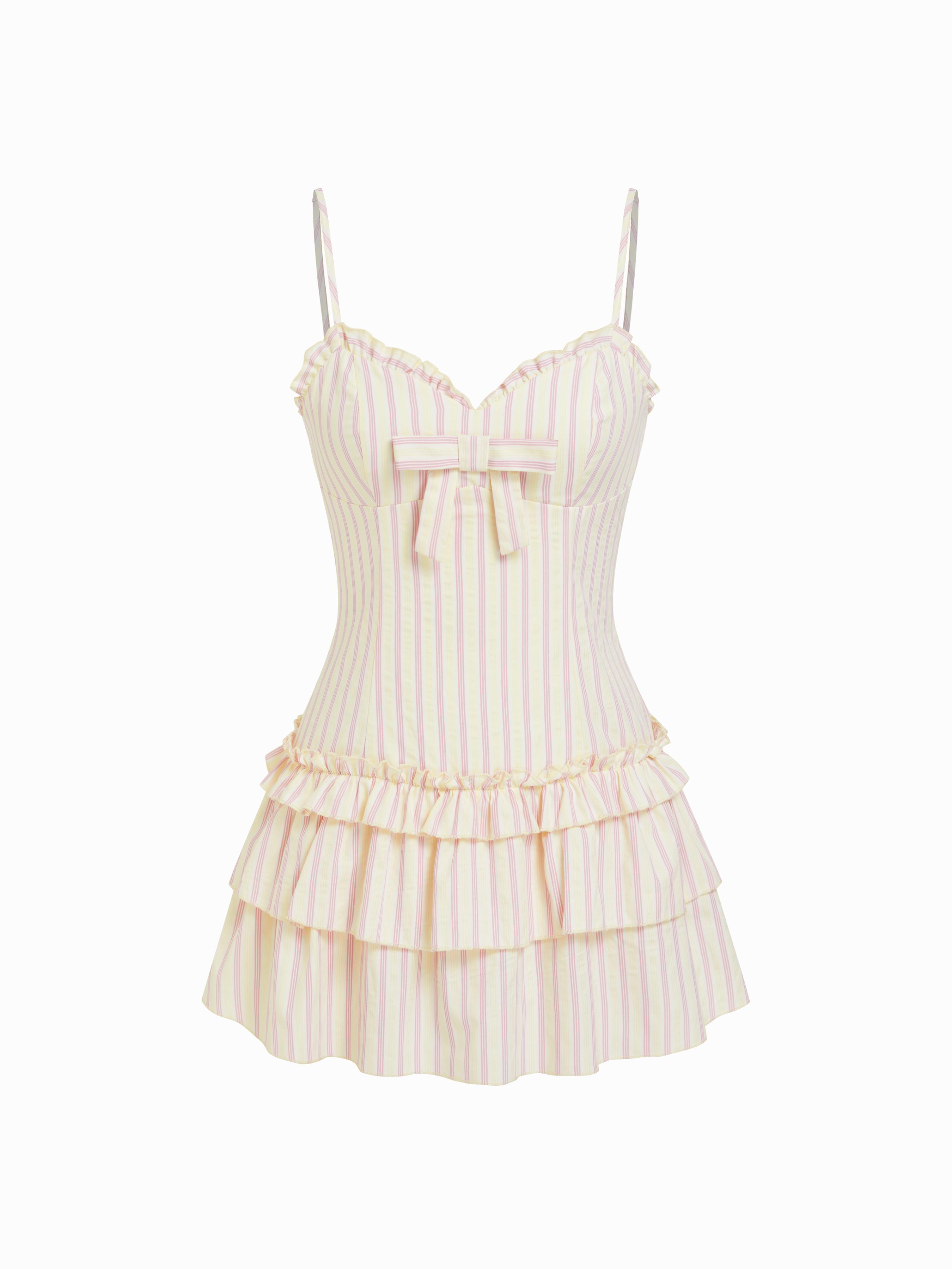Cotton-blend Sweetheart Striped Ruffled A-line Mini Dress by CIDER