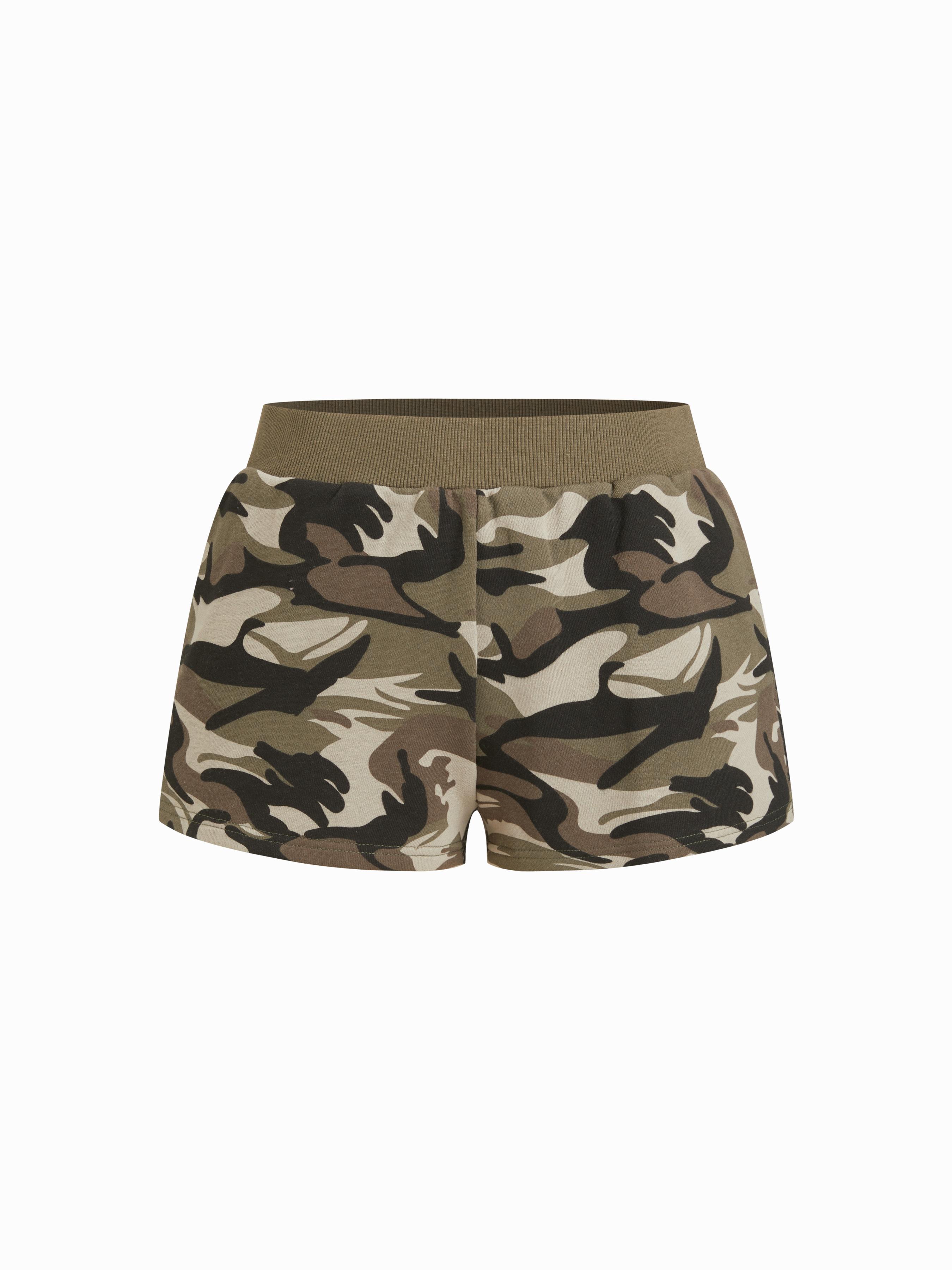 Cotton-blend Terry Low Rise Camo Micro Shorts by CIDER