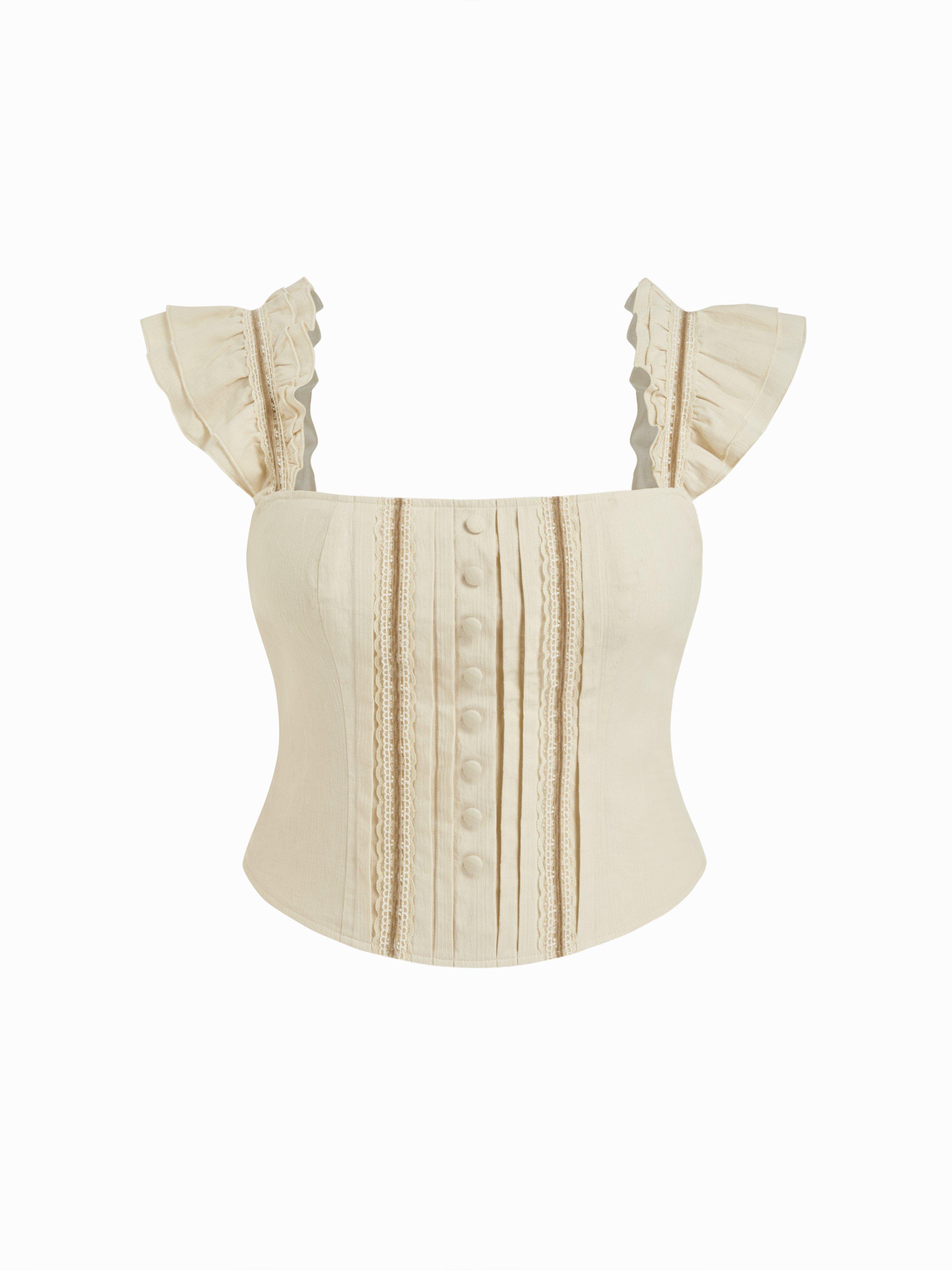 Cotton-blend Textured Halter Neck Ruffled Shirred Blouse Curve & Plus by CIDER