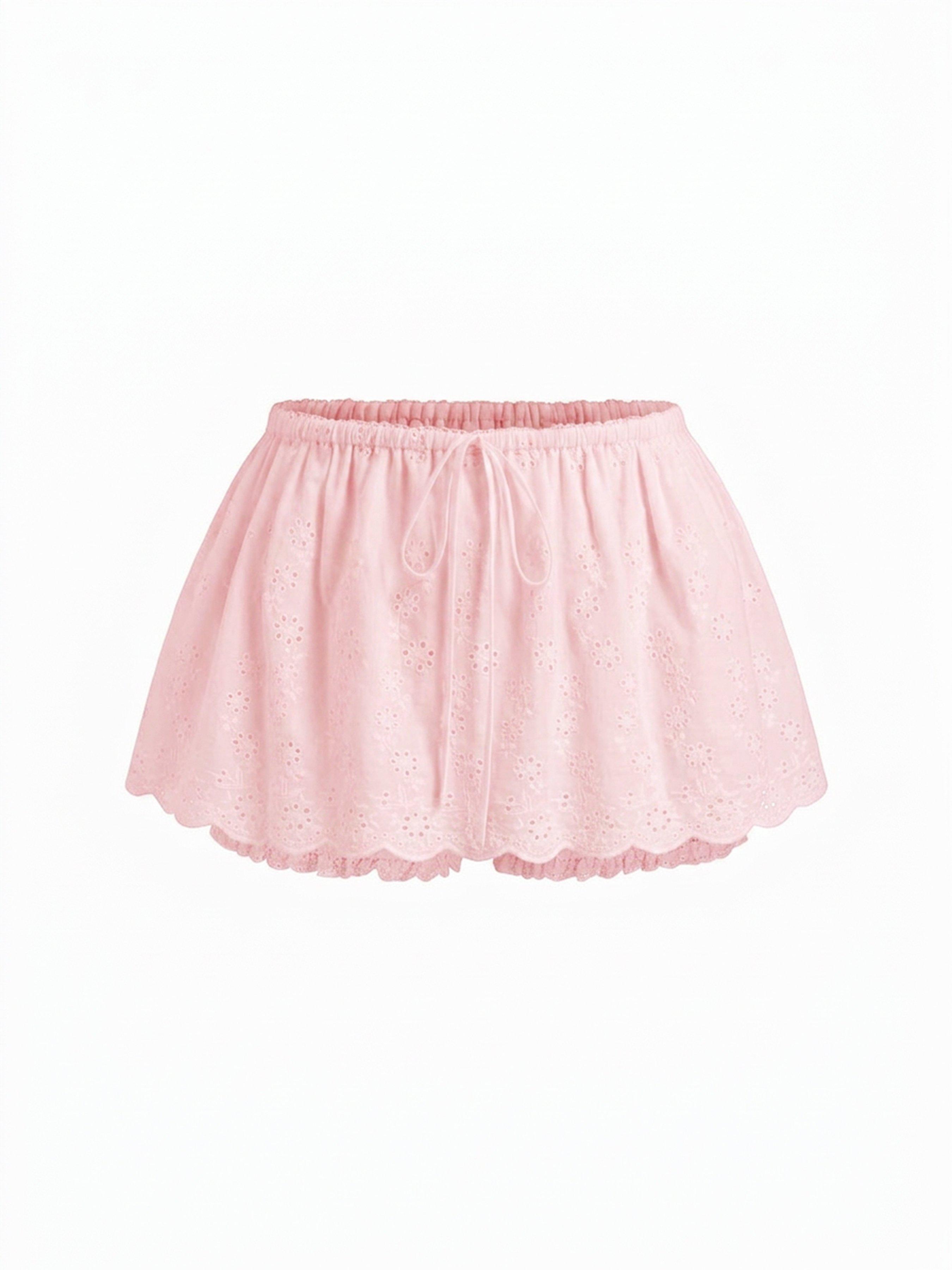 Cotton-blend Textured Mid Rise Broderie Anglaise Bubble Hem Micro Skort Curve & Plus by CIDER