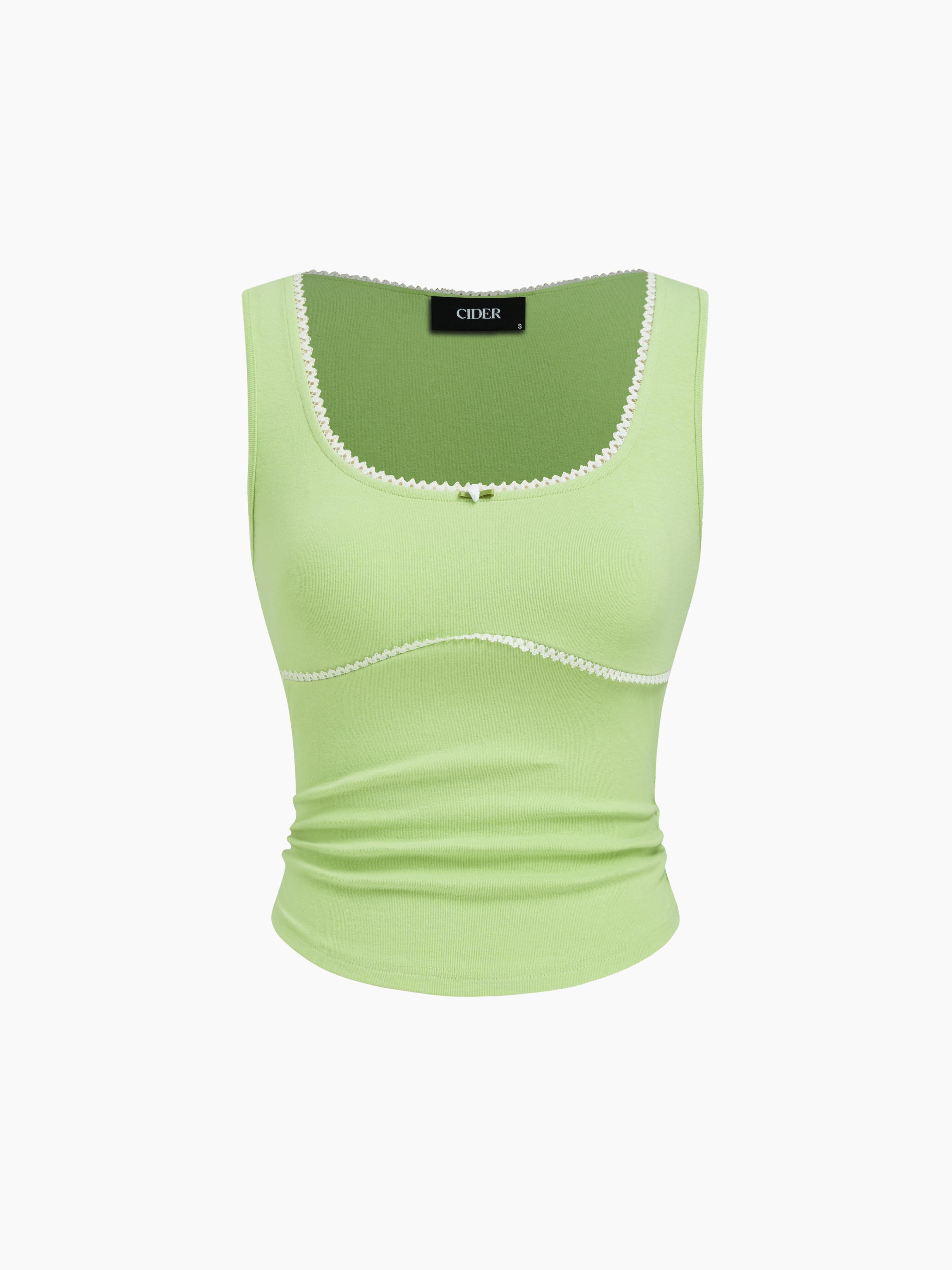 Cotton-blend U-neckline Contrasting Binding Ruched Tank Top by CIDER