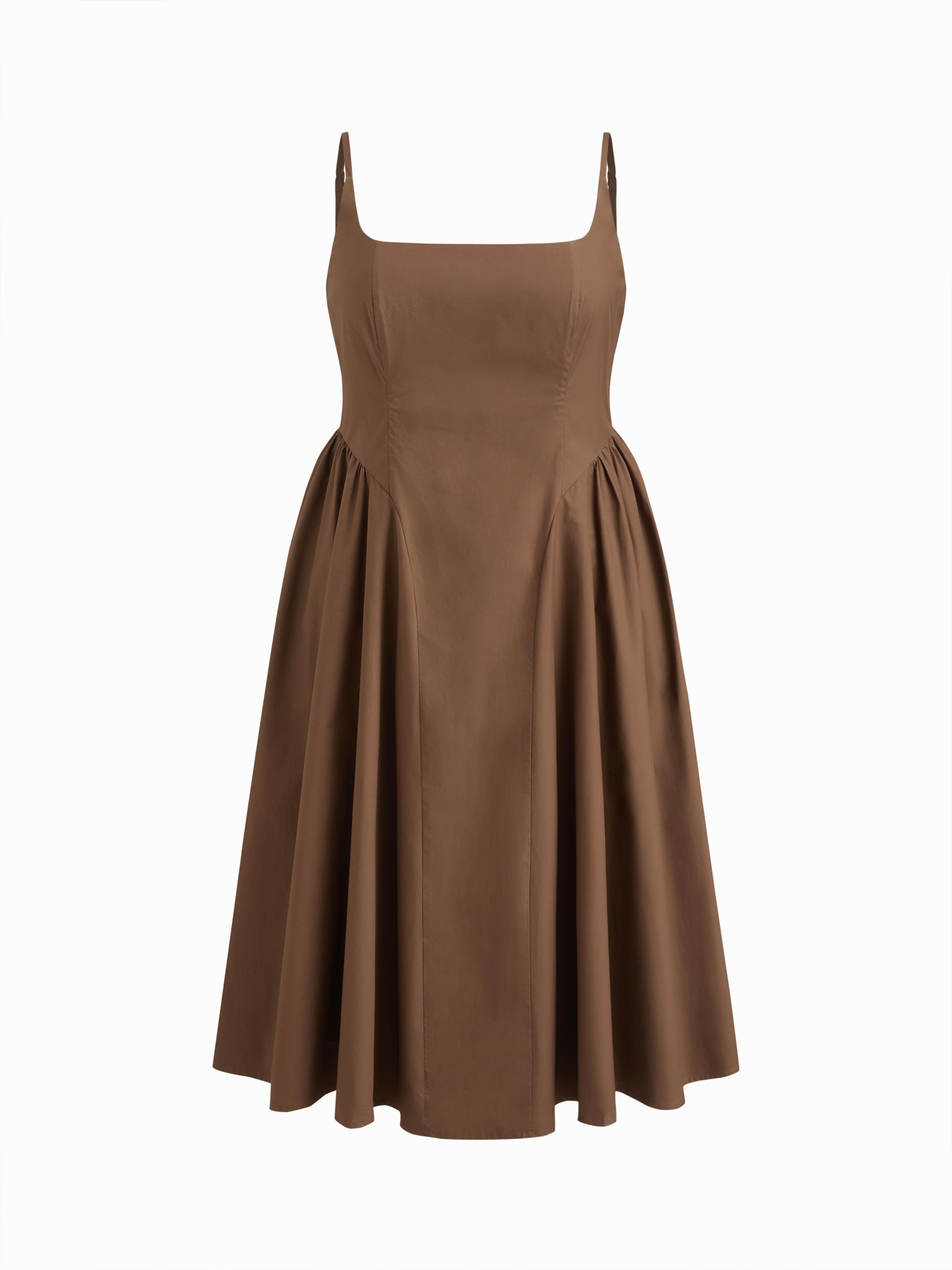 Cotton-blend U-neckline Ruched Ruffle Hem Maxi Cami Dress Curve & Plus by CIDER
