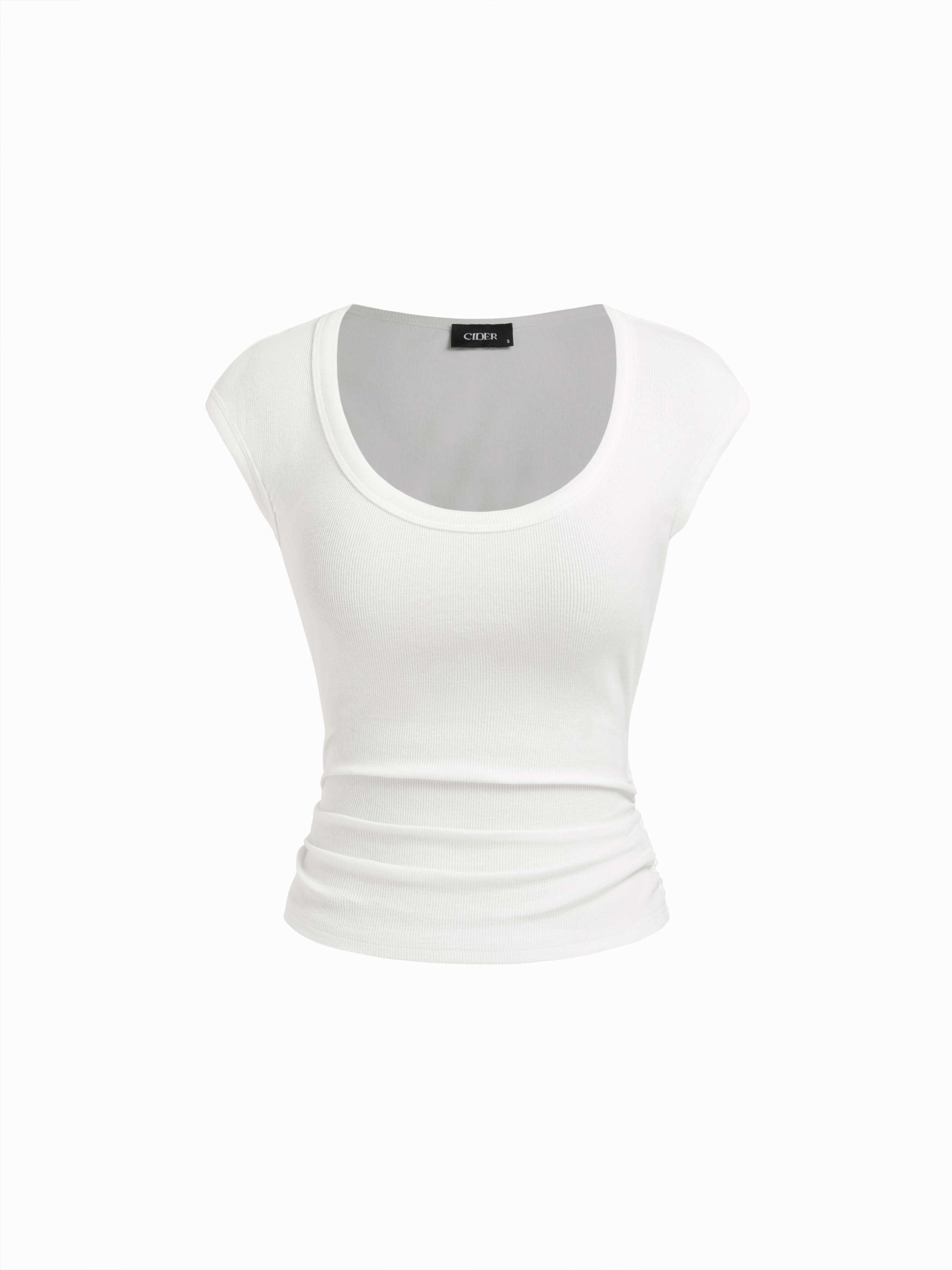 Cotton-blend U-neckline Ruched Tee by CIDER