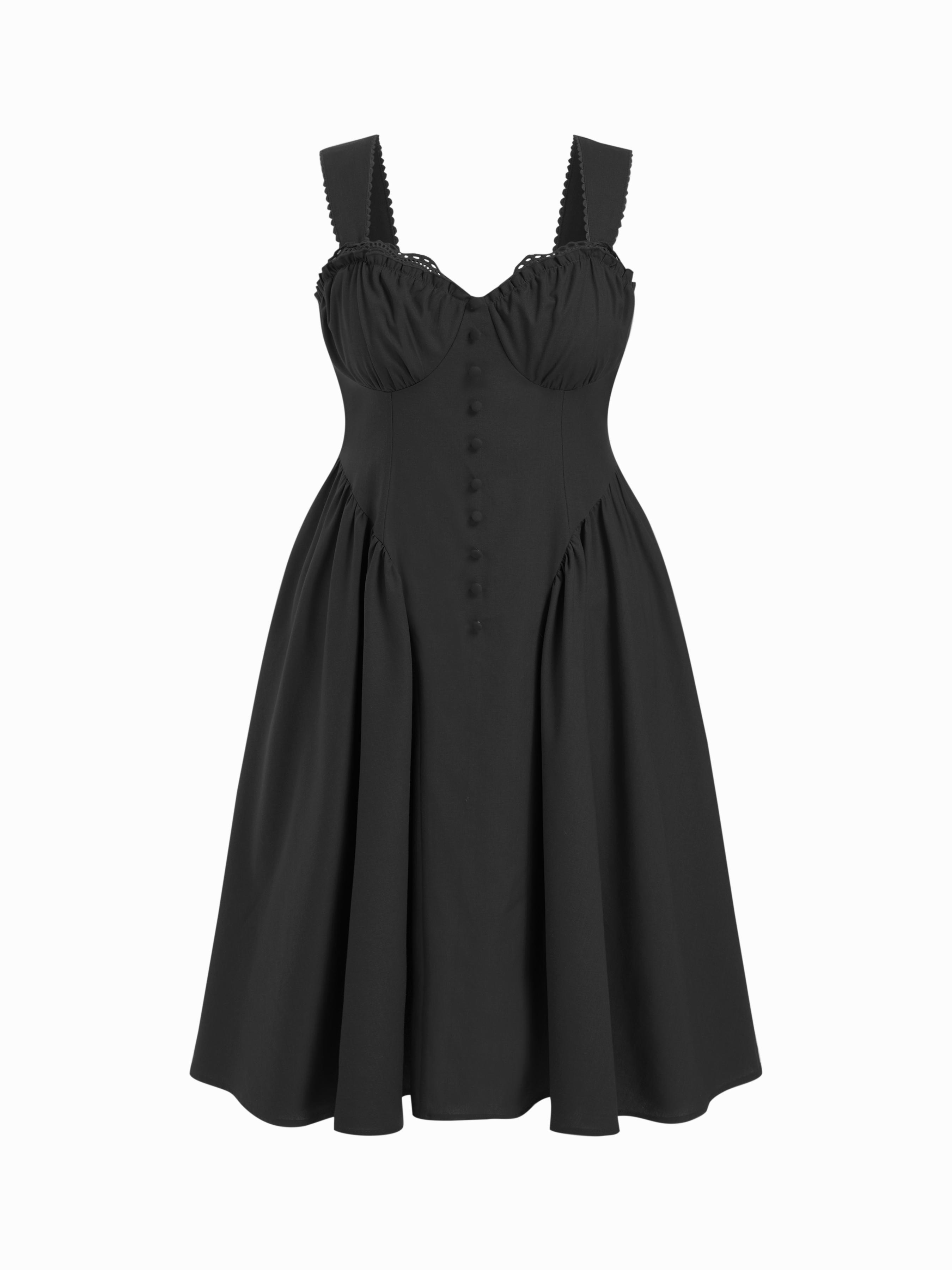 Cotton-blend U-neckline Ruffled Lace Up Flared Maxi Dress Curve & Plus by CIDER