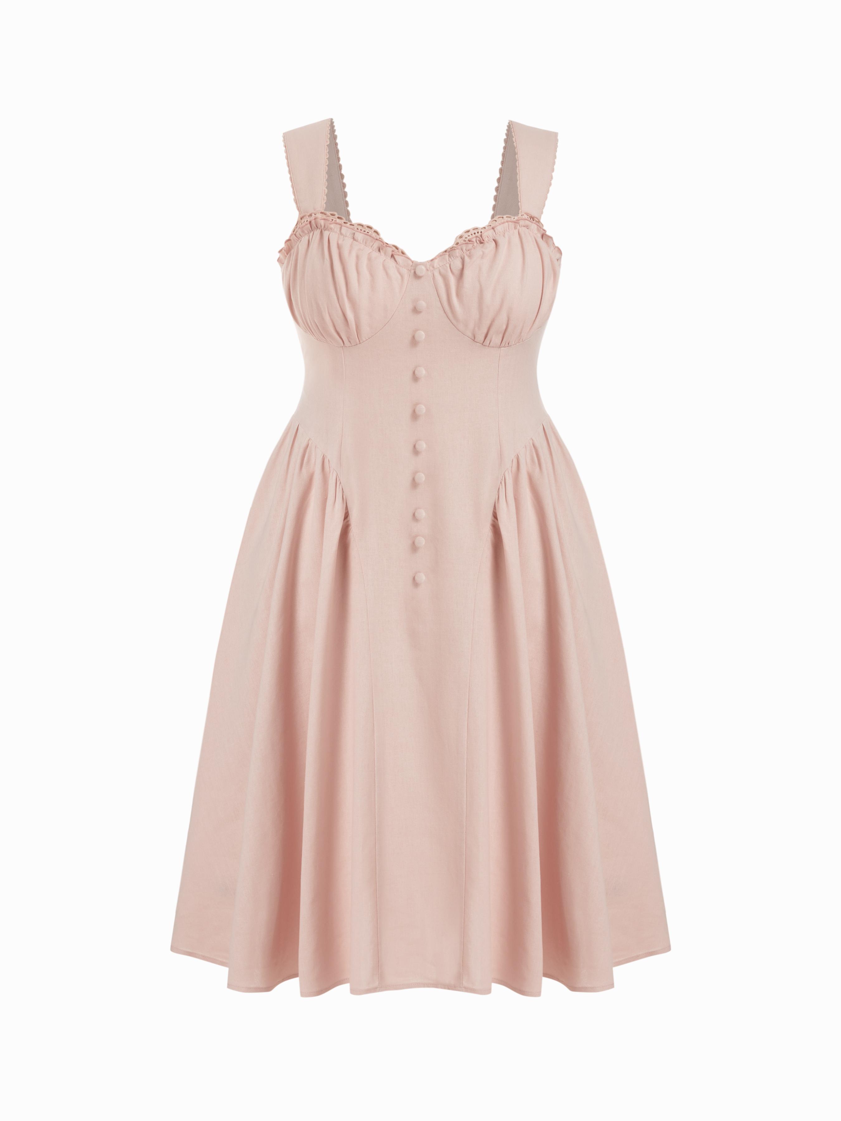 Cotton-blend U-neckline Ruffled Lace Up Flared Maxi Dress Curve & Plus by CIDER