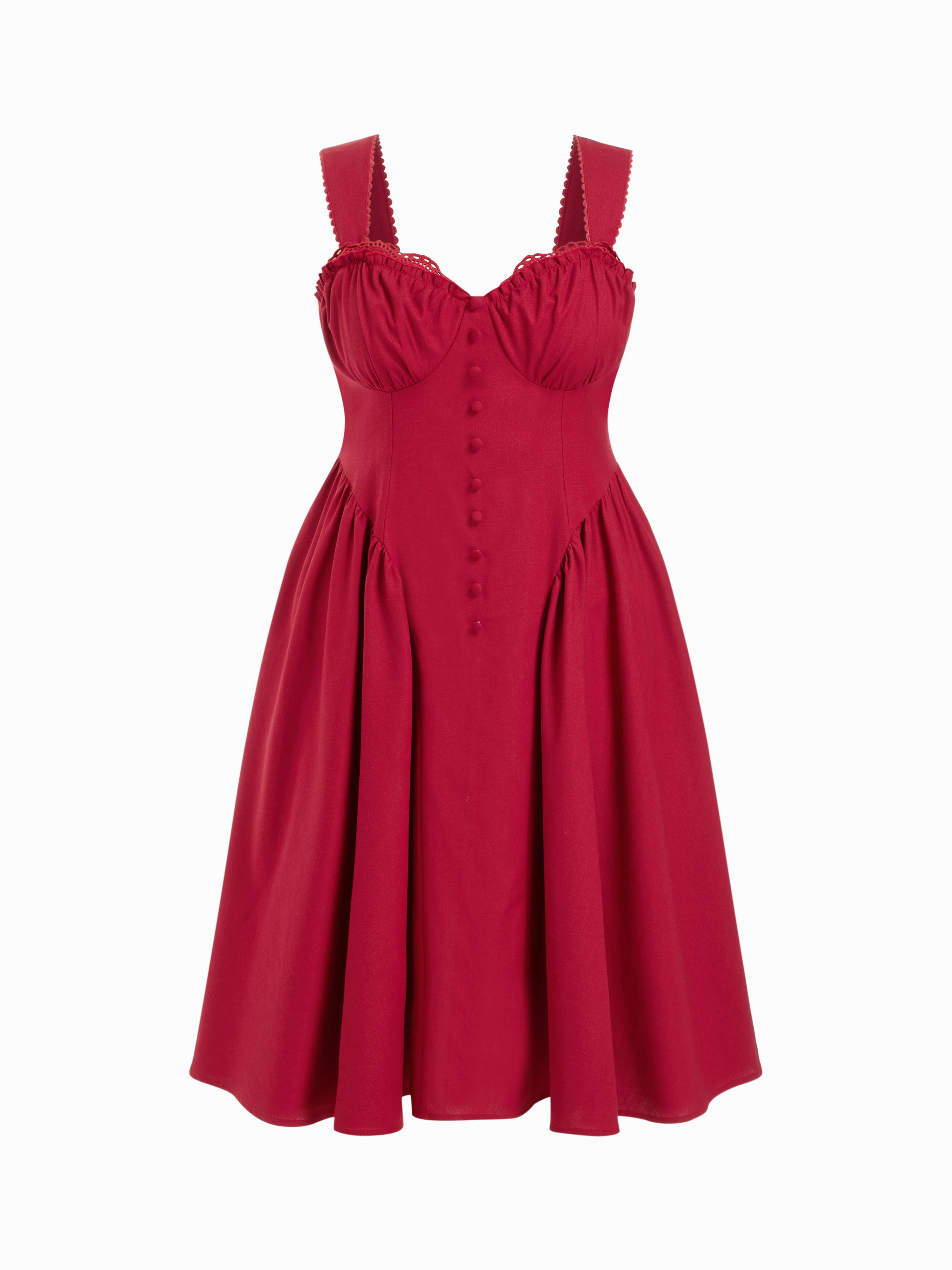 Cotton-blend U-neckline Ruffled Lace Up Flared Maxi Dress Curve & Plus by CIDER