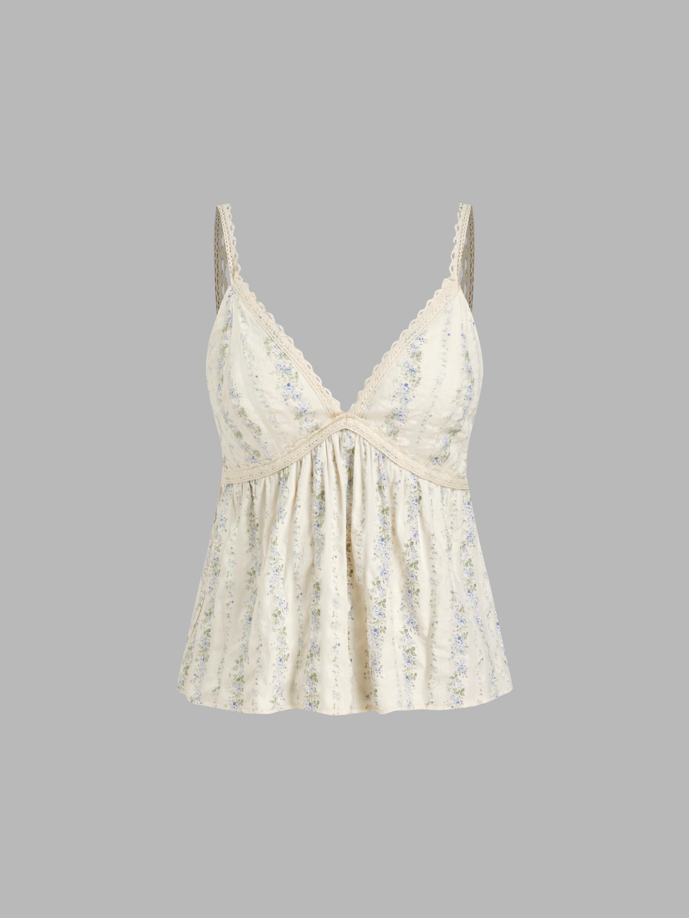 Cotton-blend V-neck Floral Cami Top by CIDER