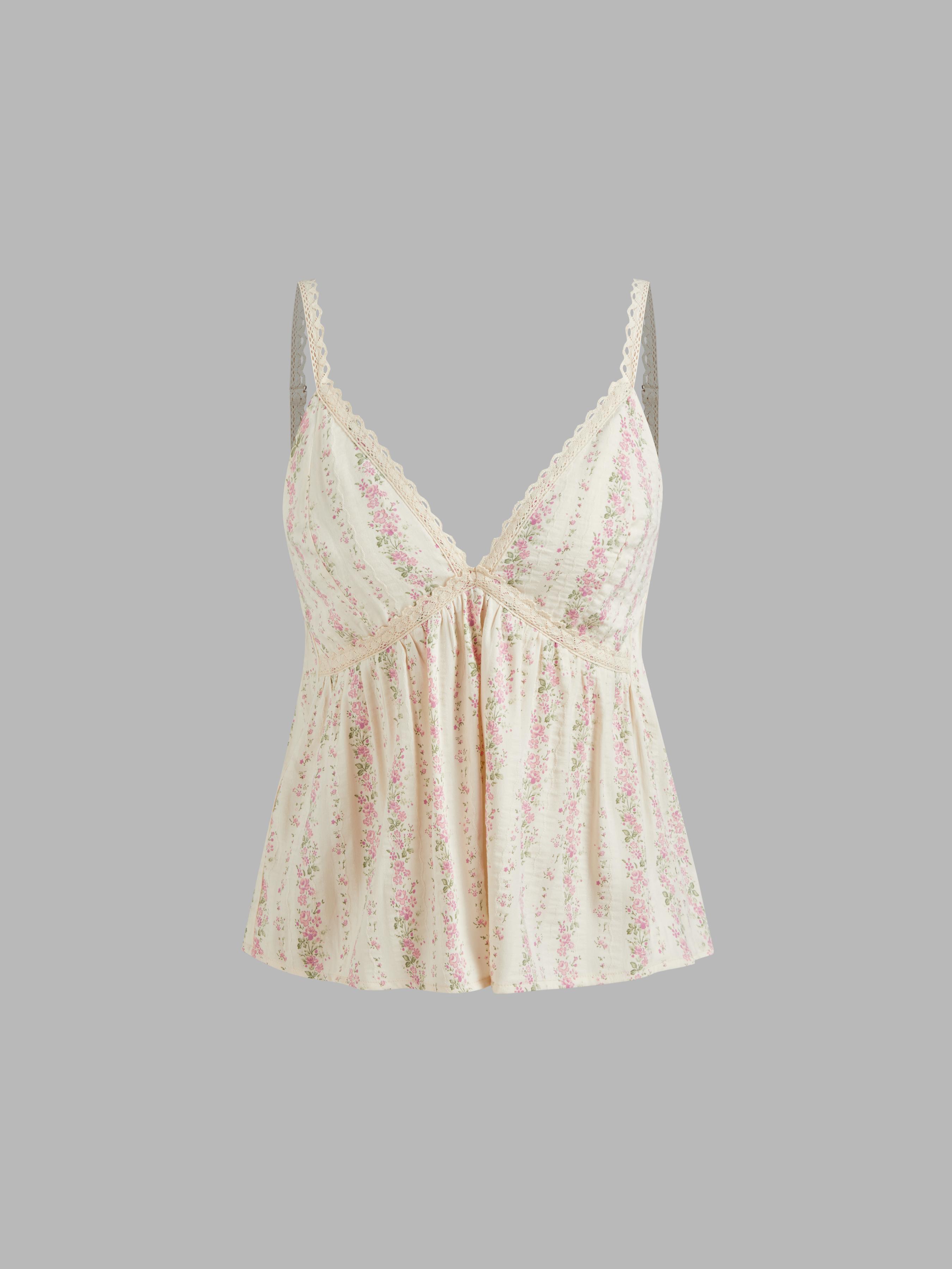 Cotton-blend V-neck Floral Cami Top by CIDER