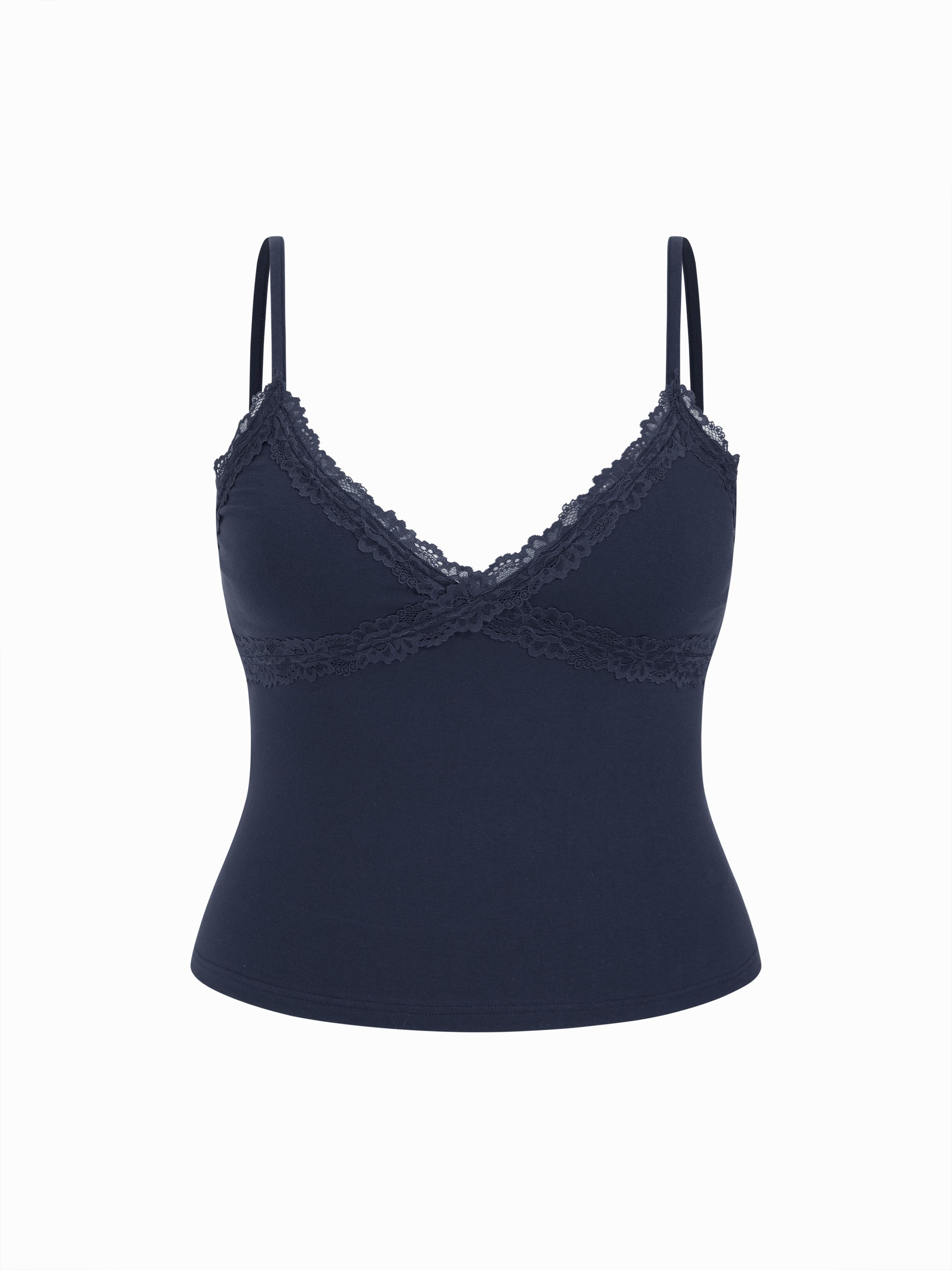 Cotton-blend V-neck Lace Trim Cami Top Curve & Plus by CIDER