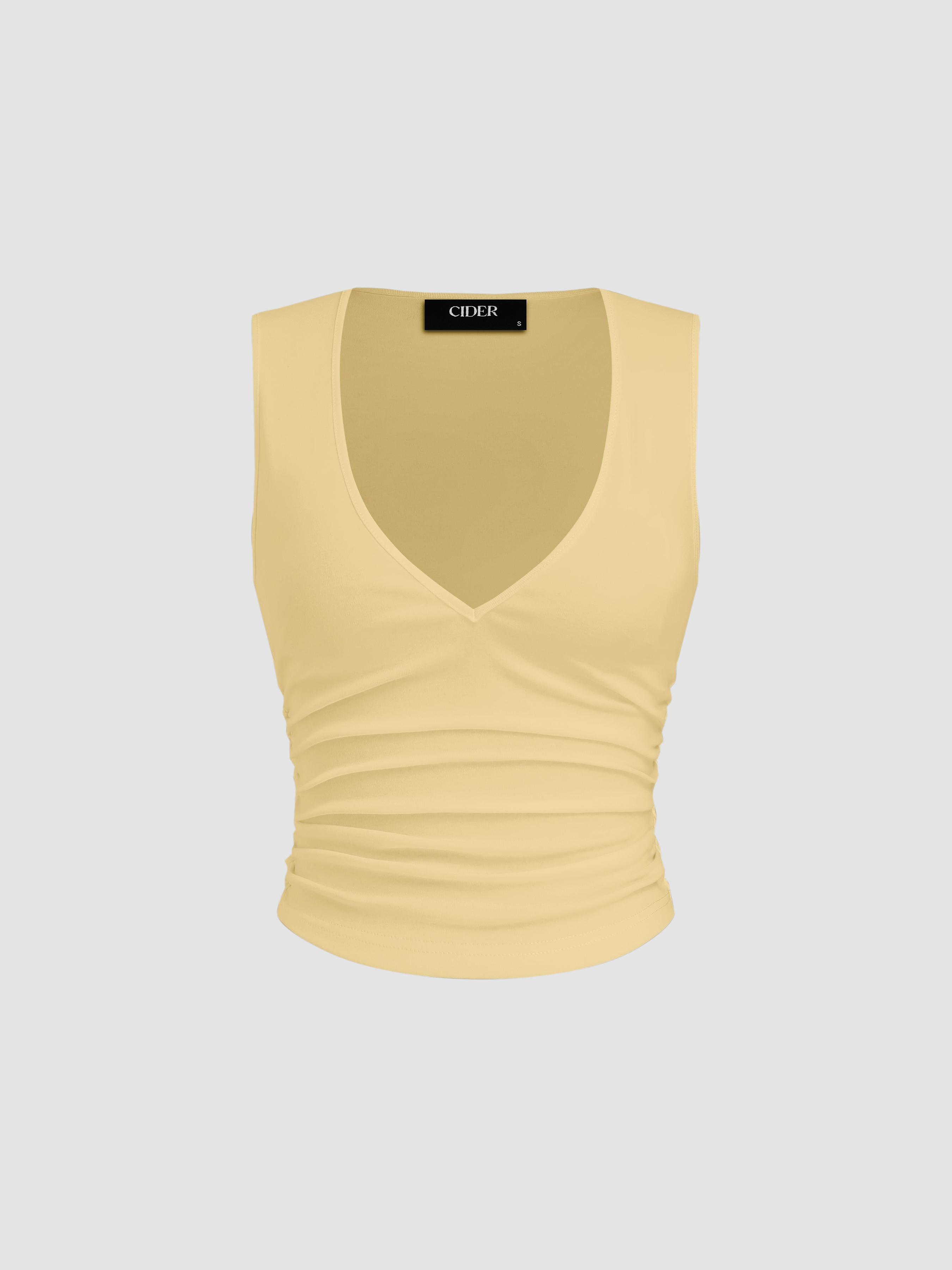 Cotton-blend V-neck Ruched Tank Top by CIDER