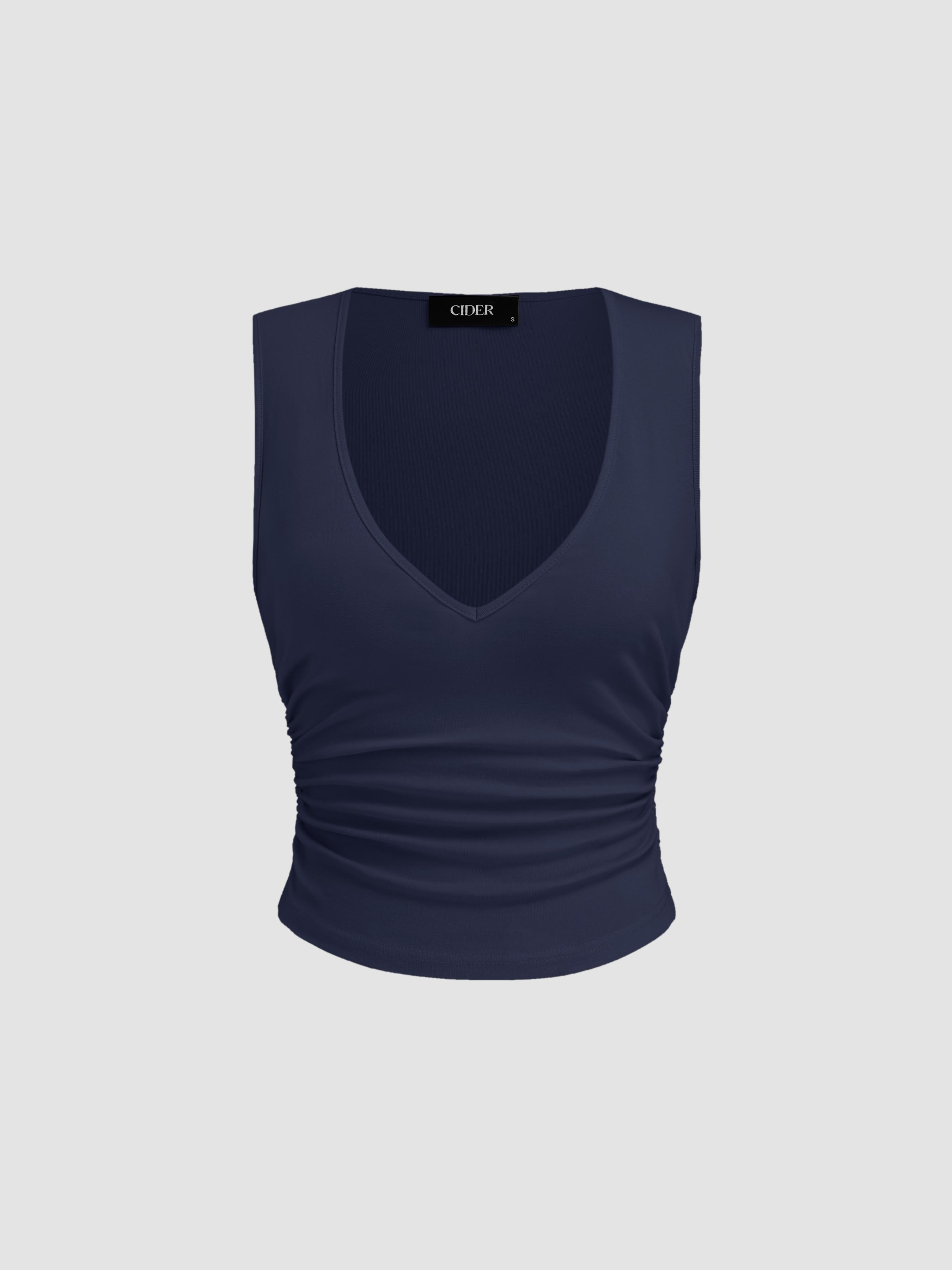 Cotton-blend V-neck Ruched Tank Top by CIDER