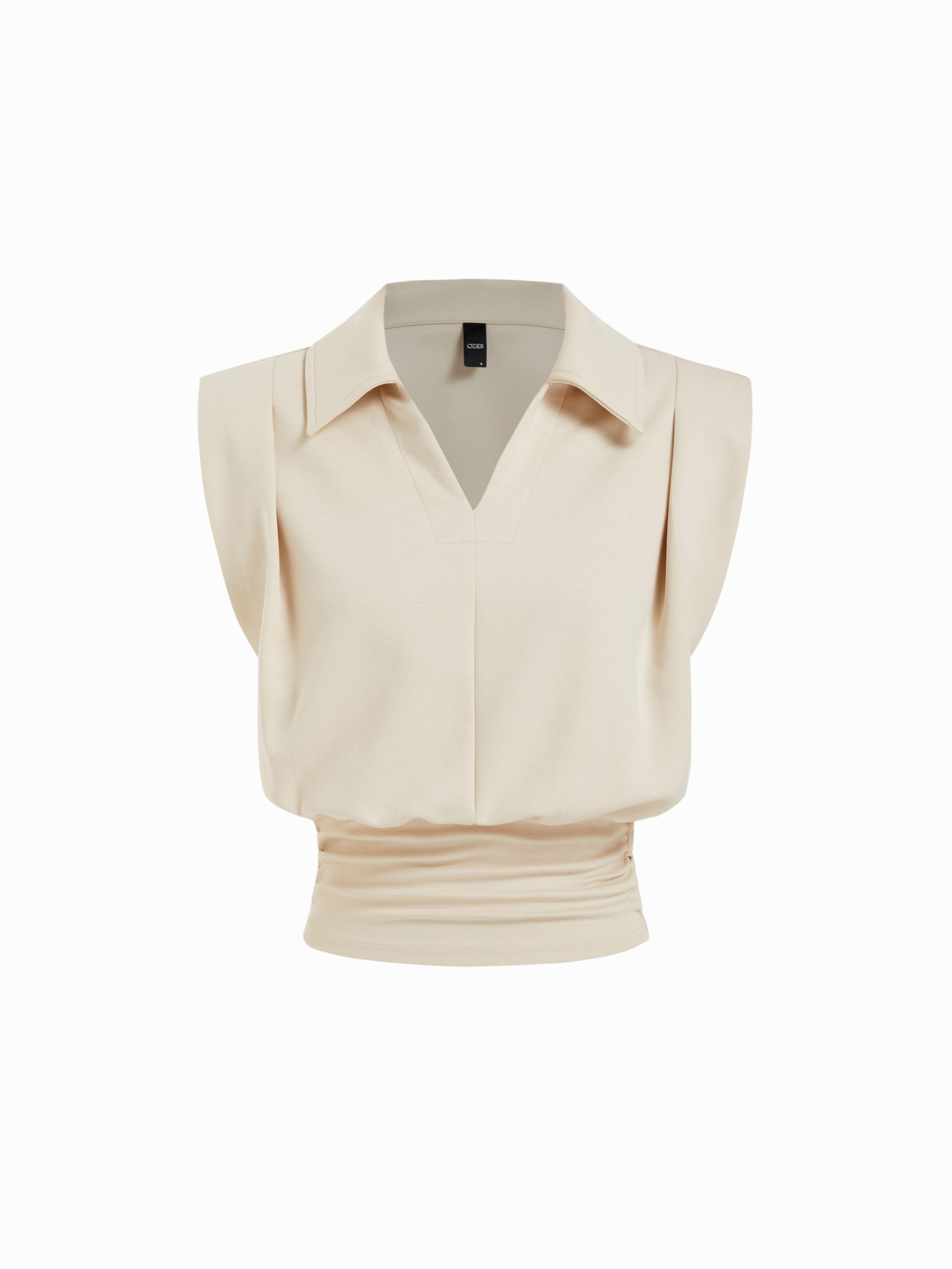 Cotton-blend V-neck Ruched Waist Top by CIDER