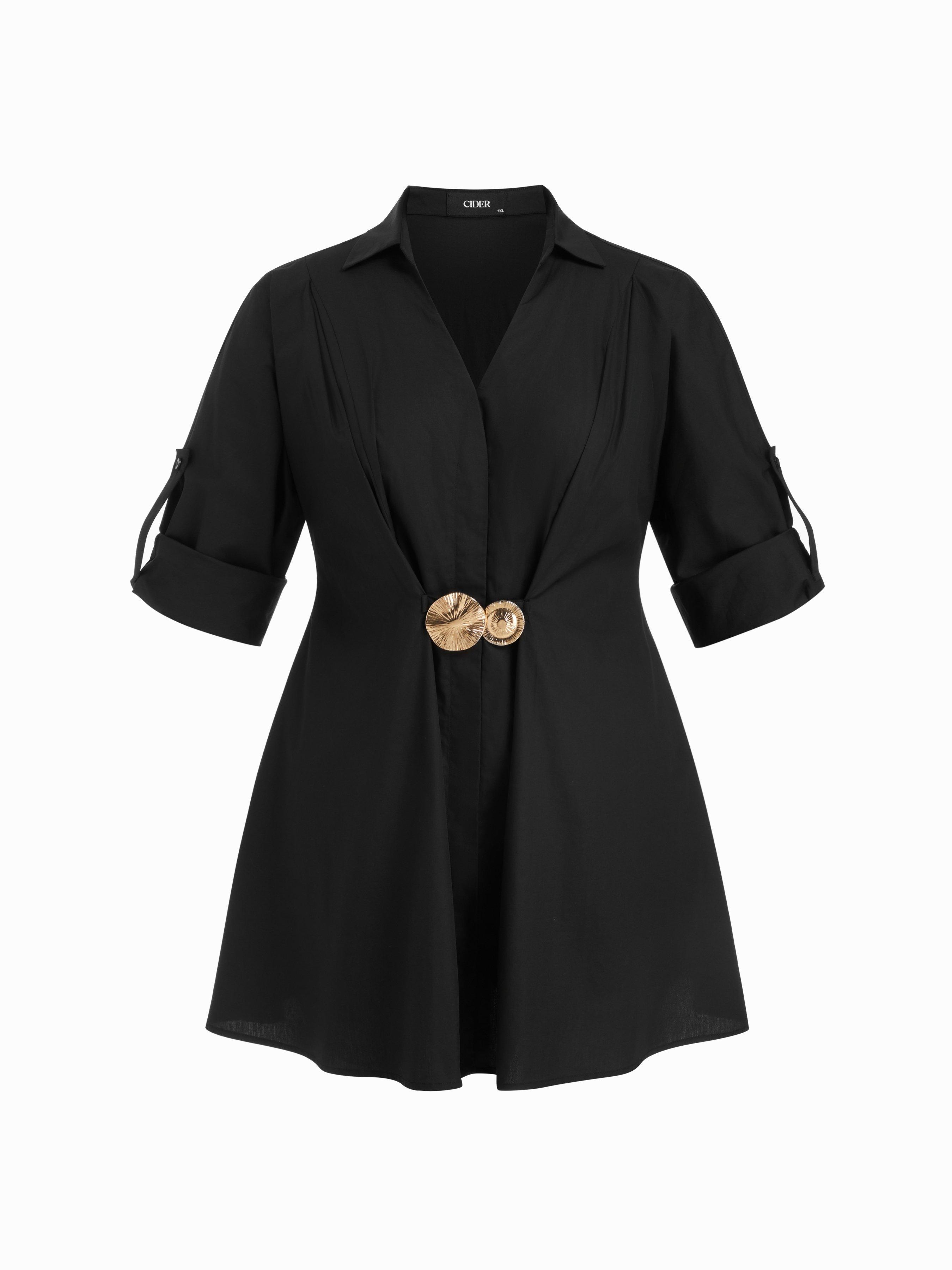 Cotton-blend V-neck Shell Metal Detail Mini Dress Curve & Plus by CIDER