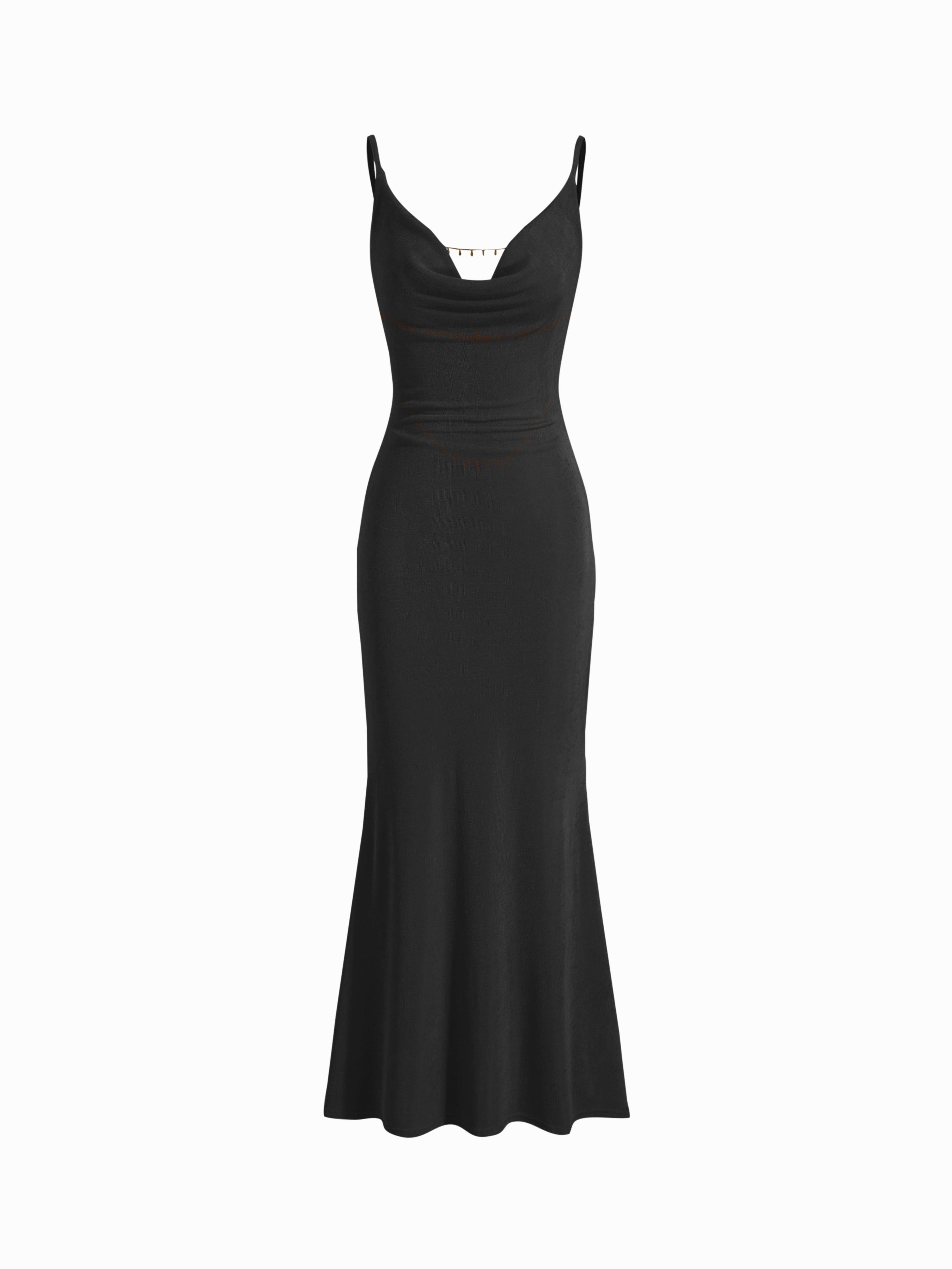 Cowl Neck Backless Chain Detail Cami Mermaid Maxi Dress by CIDER