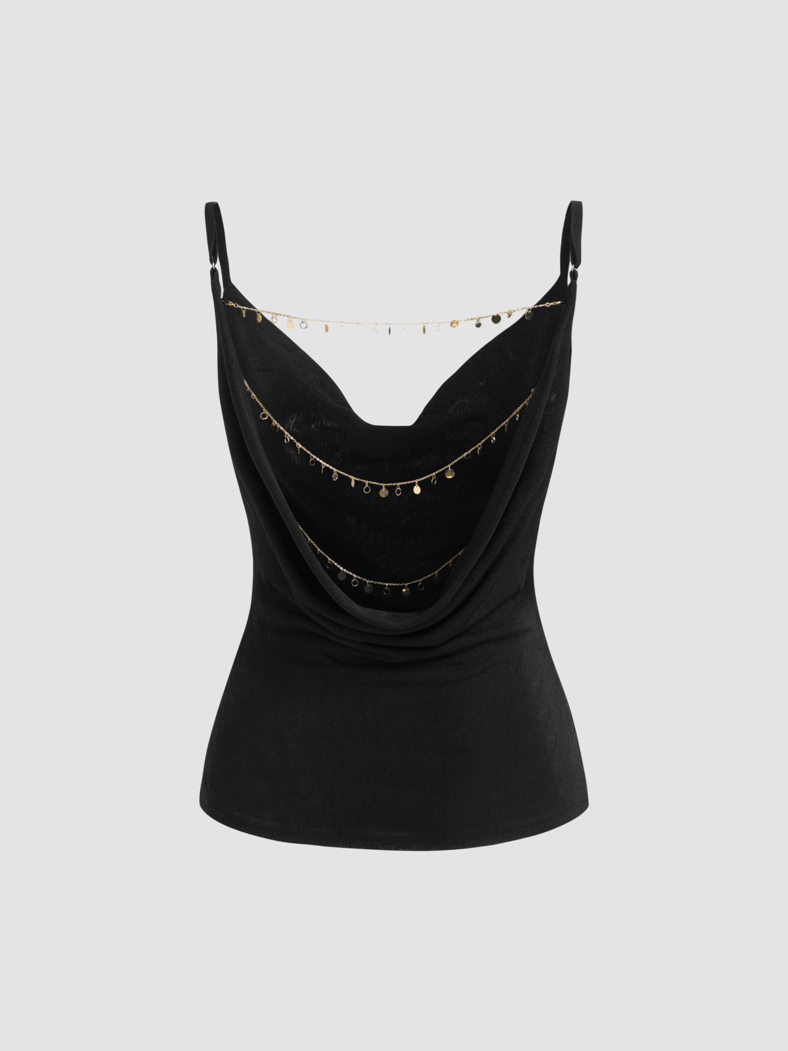 Cowl Neck Backless Chain Detail Cami Top by CIDER Cowl Neck Backless Chain Detail Cami Top by CIDER