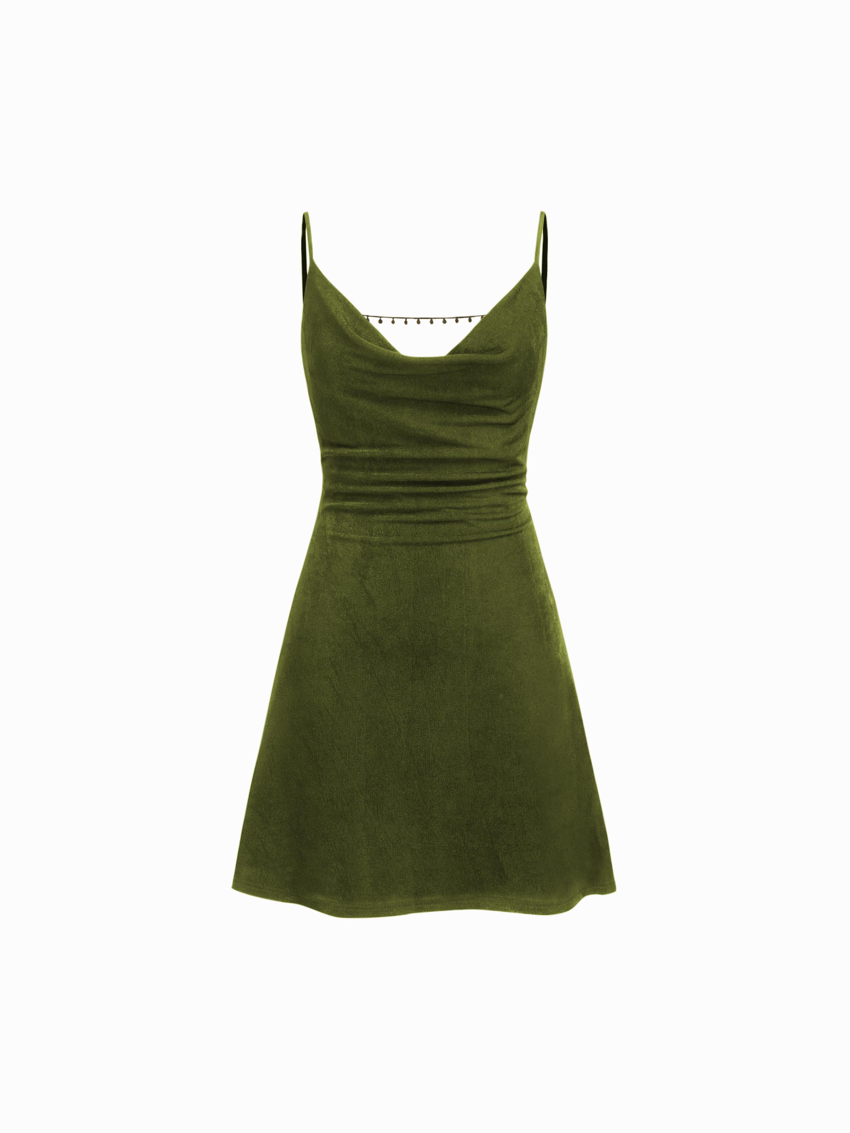 Cowl Neck Backless Chain Ruched Detail Cami Mini Dress by CIDER