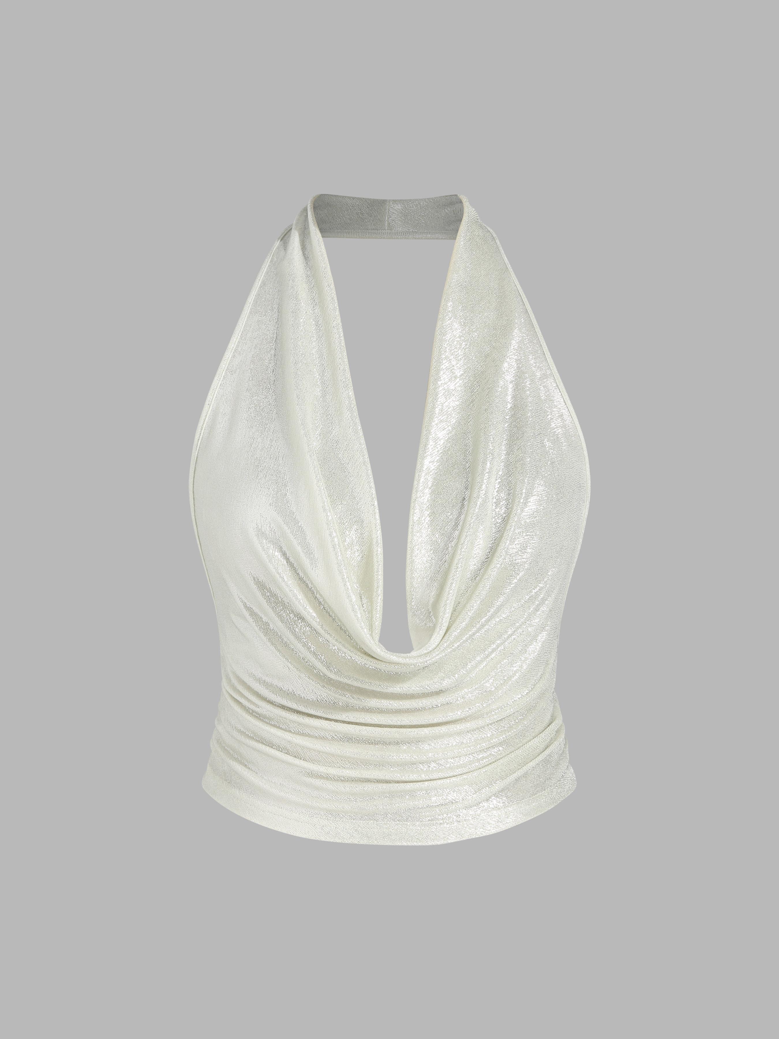 Cowl Neck Backless Crop Top With Solid Tube Top by CIDER