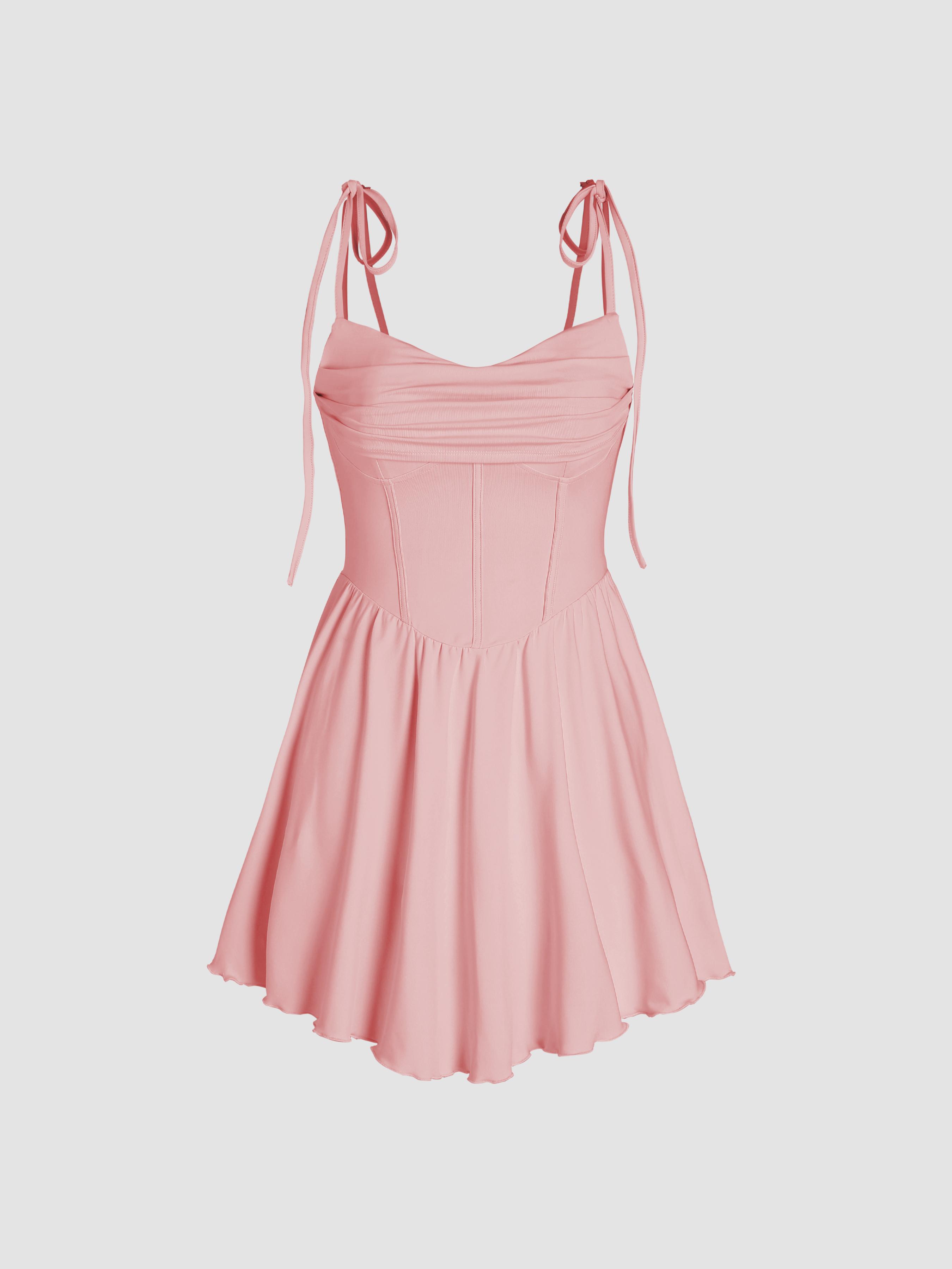 Cowl Neck Corset Knotted Ruffle Mini Dress by CIDER