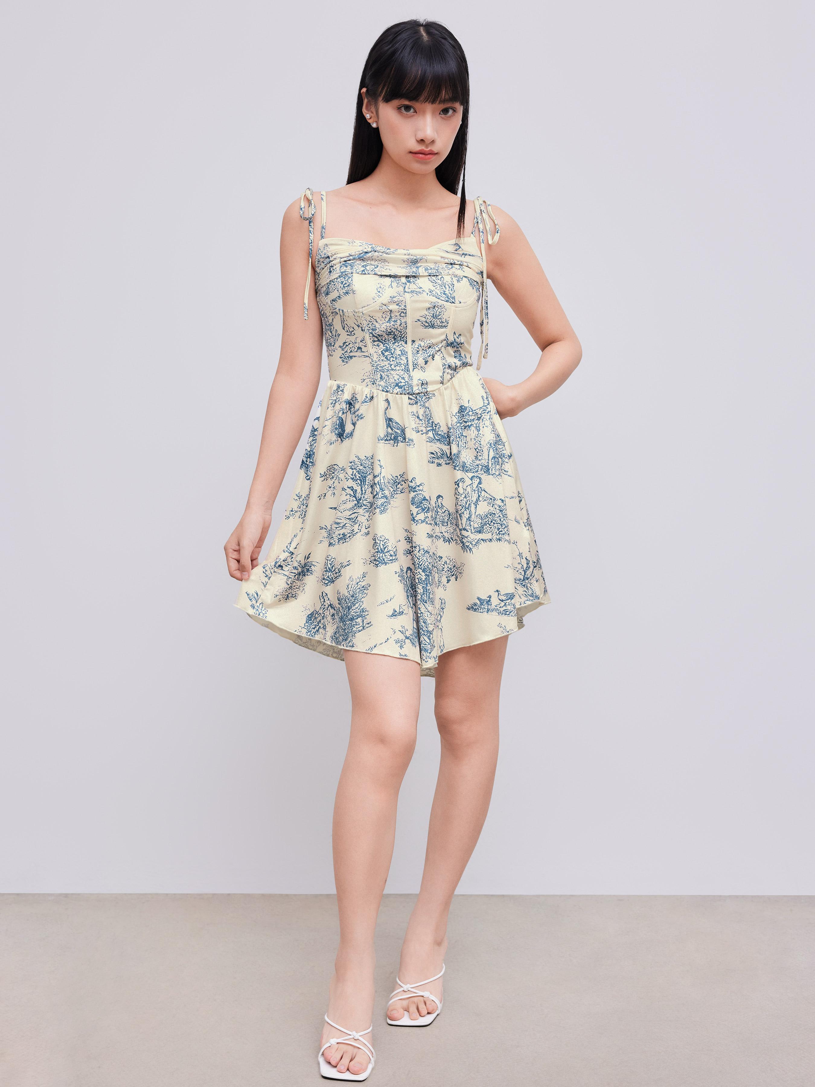 Cowl Neck Corset Knotted Ruffle Mini Dress by CIDER