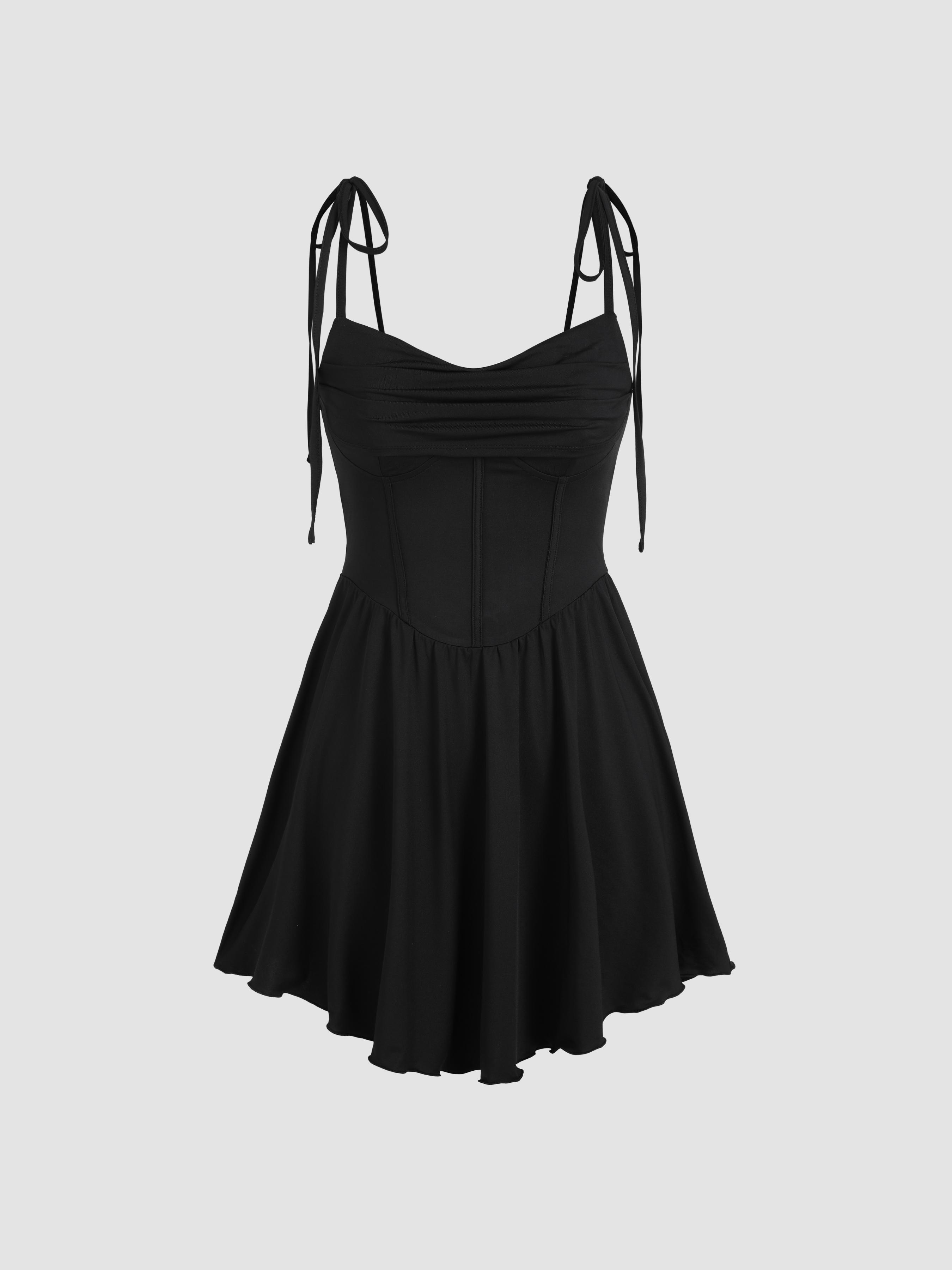 Cowl Neck Corset Knotted Ruffle Mini Dress by CIDER