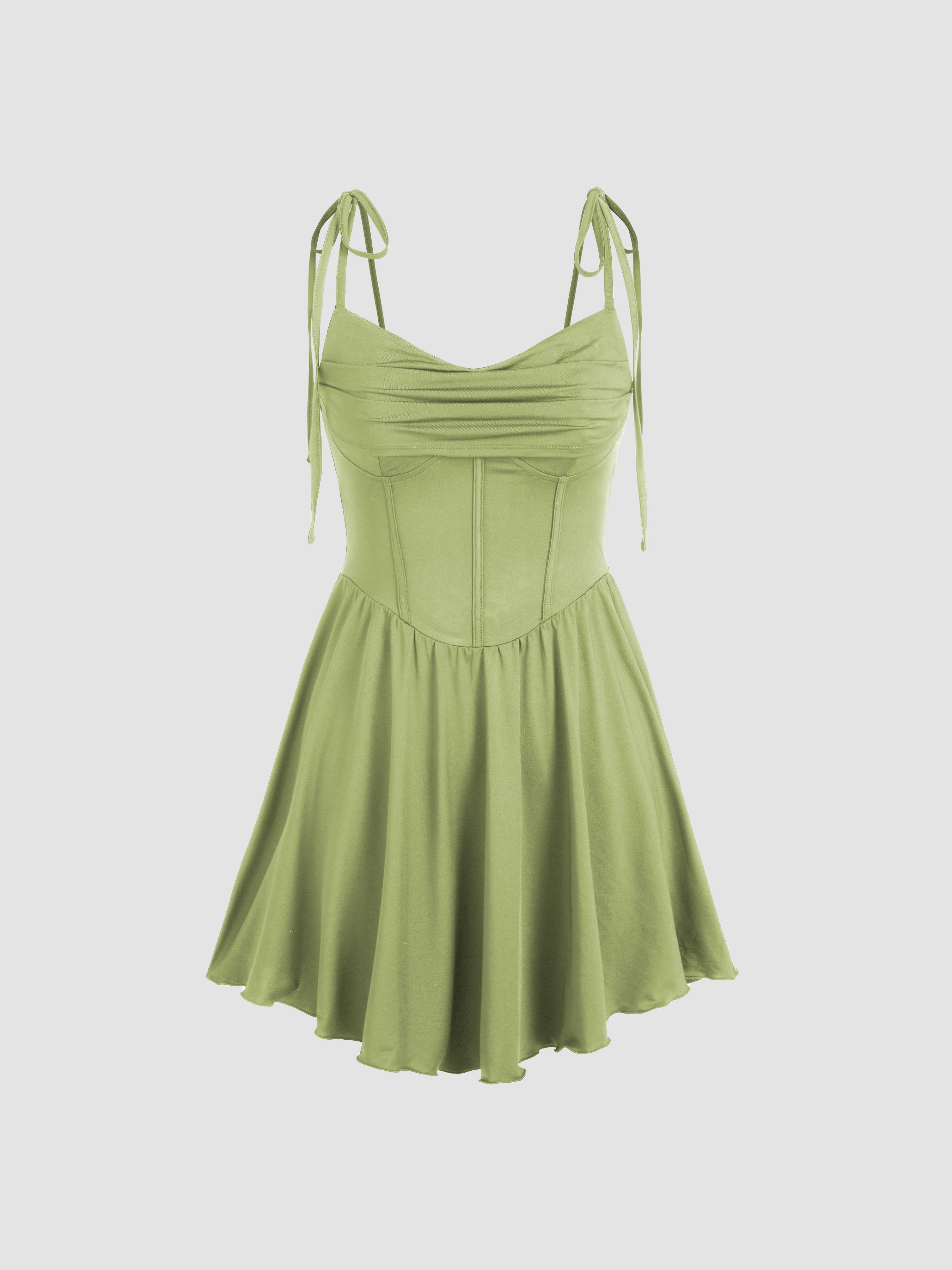 Cowl Neck Corset Knotted Ruffle Mini Dress by CIDER
