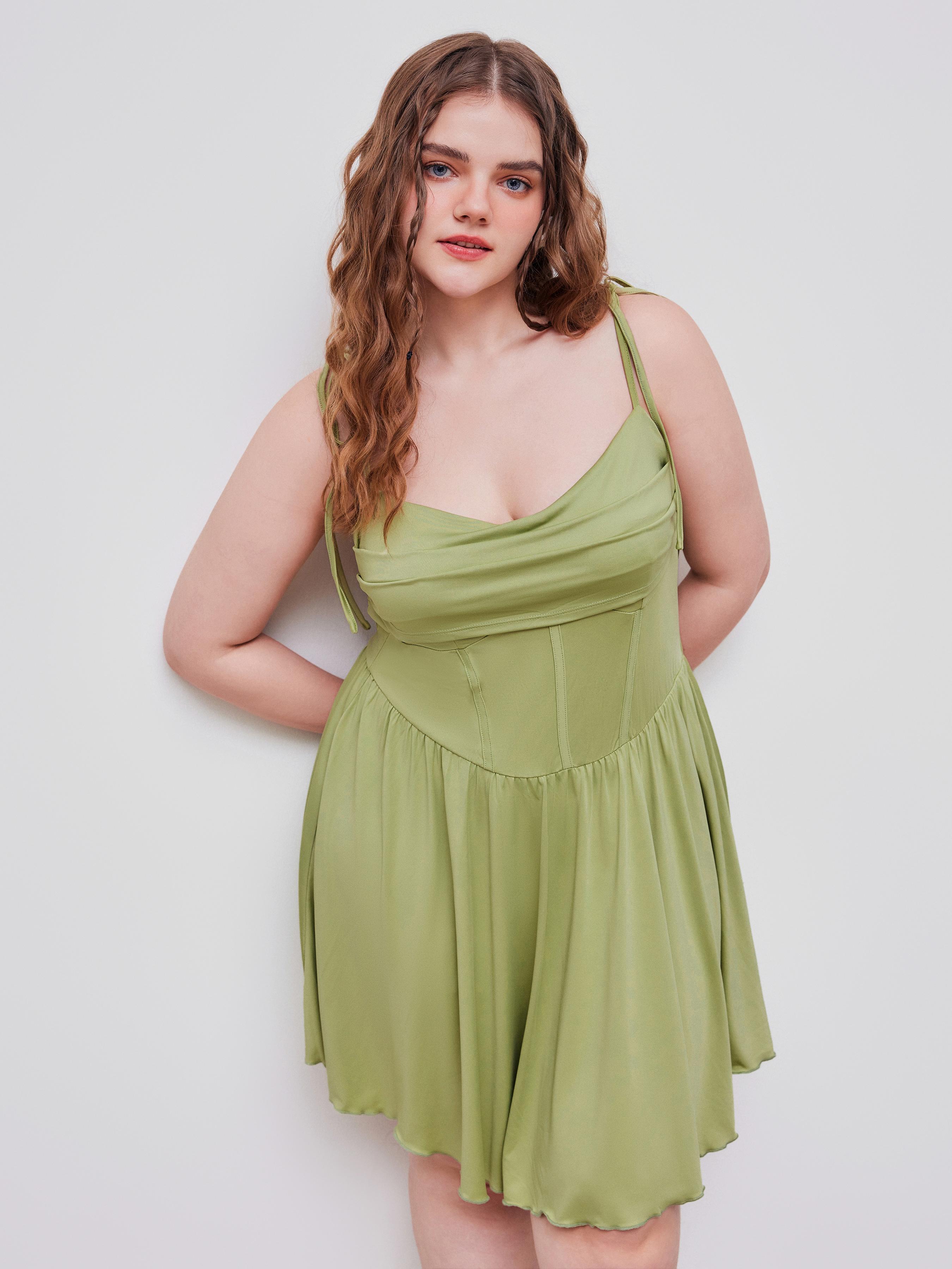 Cowl Neck Corset Knotted Ruffle Mini Dress Curve & Plus by CIDER