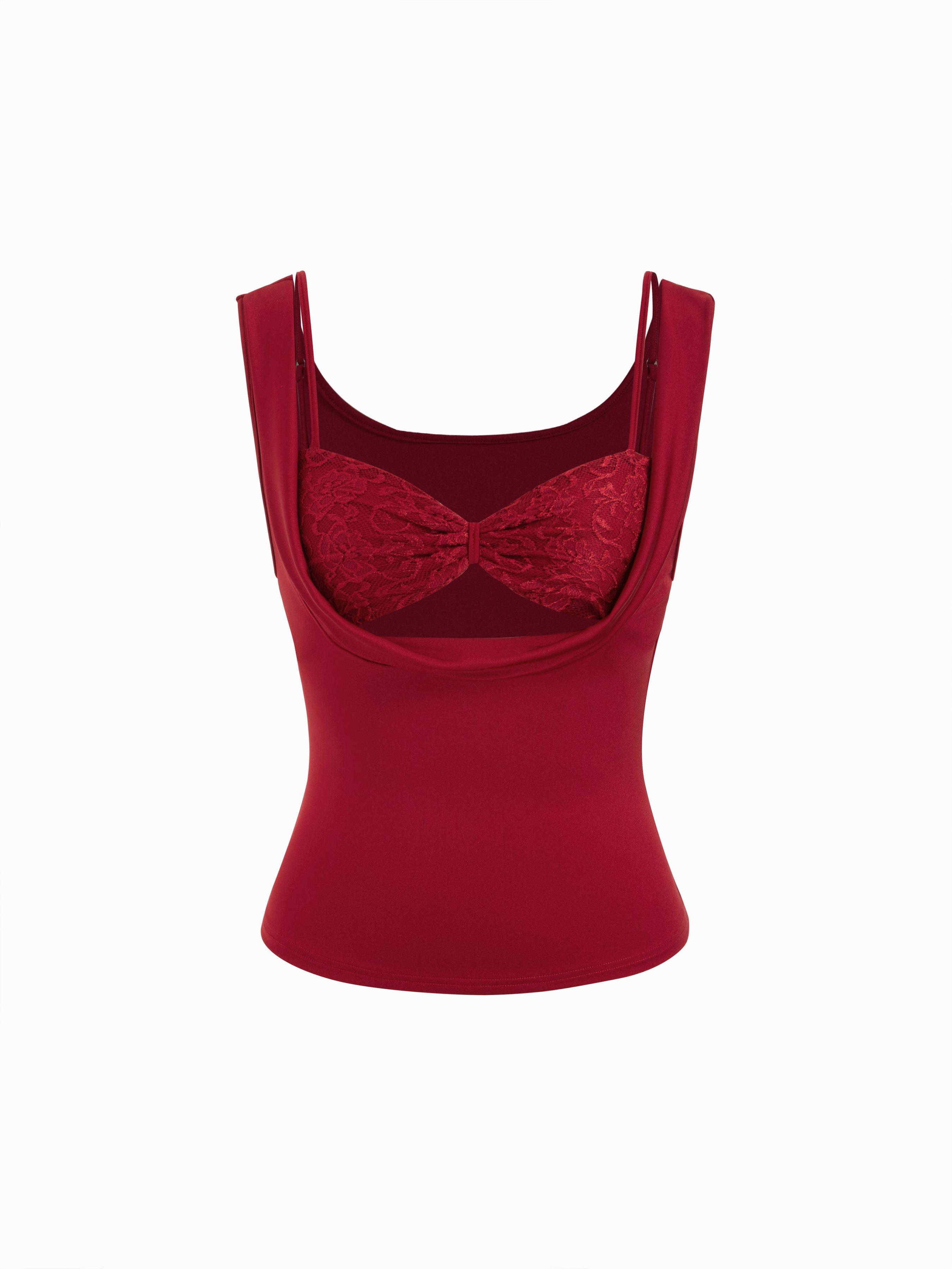 Cowl Neck Lace Panel Slim Tank Top by CIDER