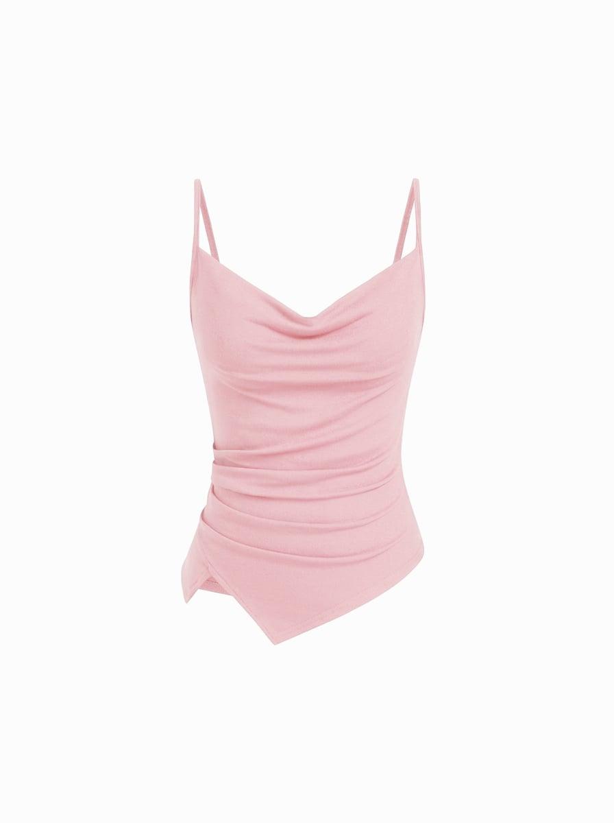 Cowl Neck Ruched Asymmetrical Hem Cami Top by CIDER