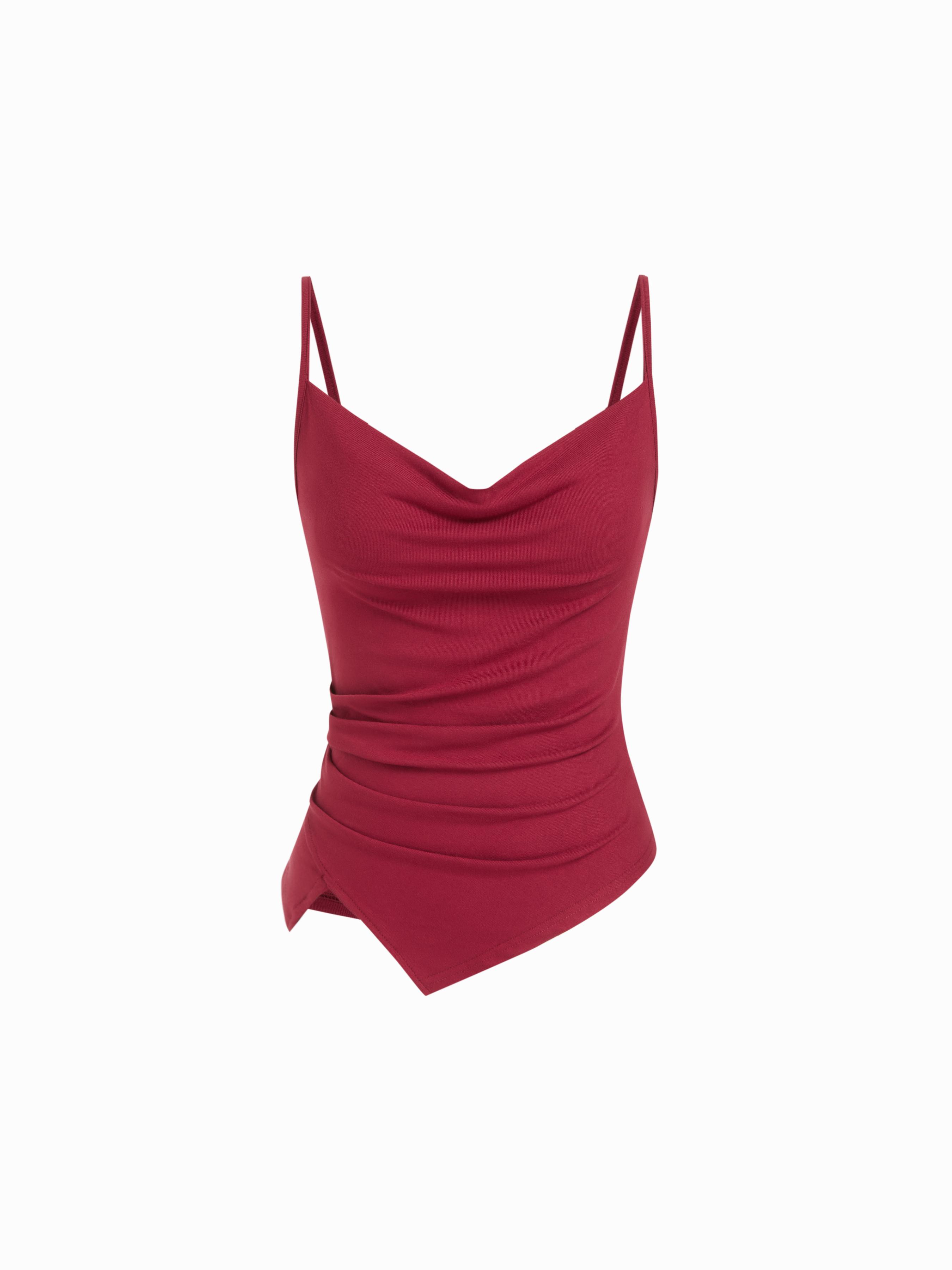 Cowl Neck Ruched Asymmetrical Hem Cami Top by CIDER