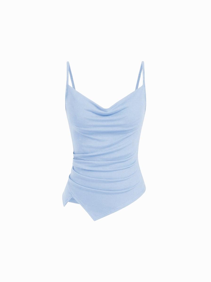 Cowl Neck Ruched Asymmetrical Hem Cami Top by CIDER