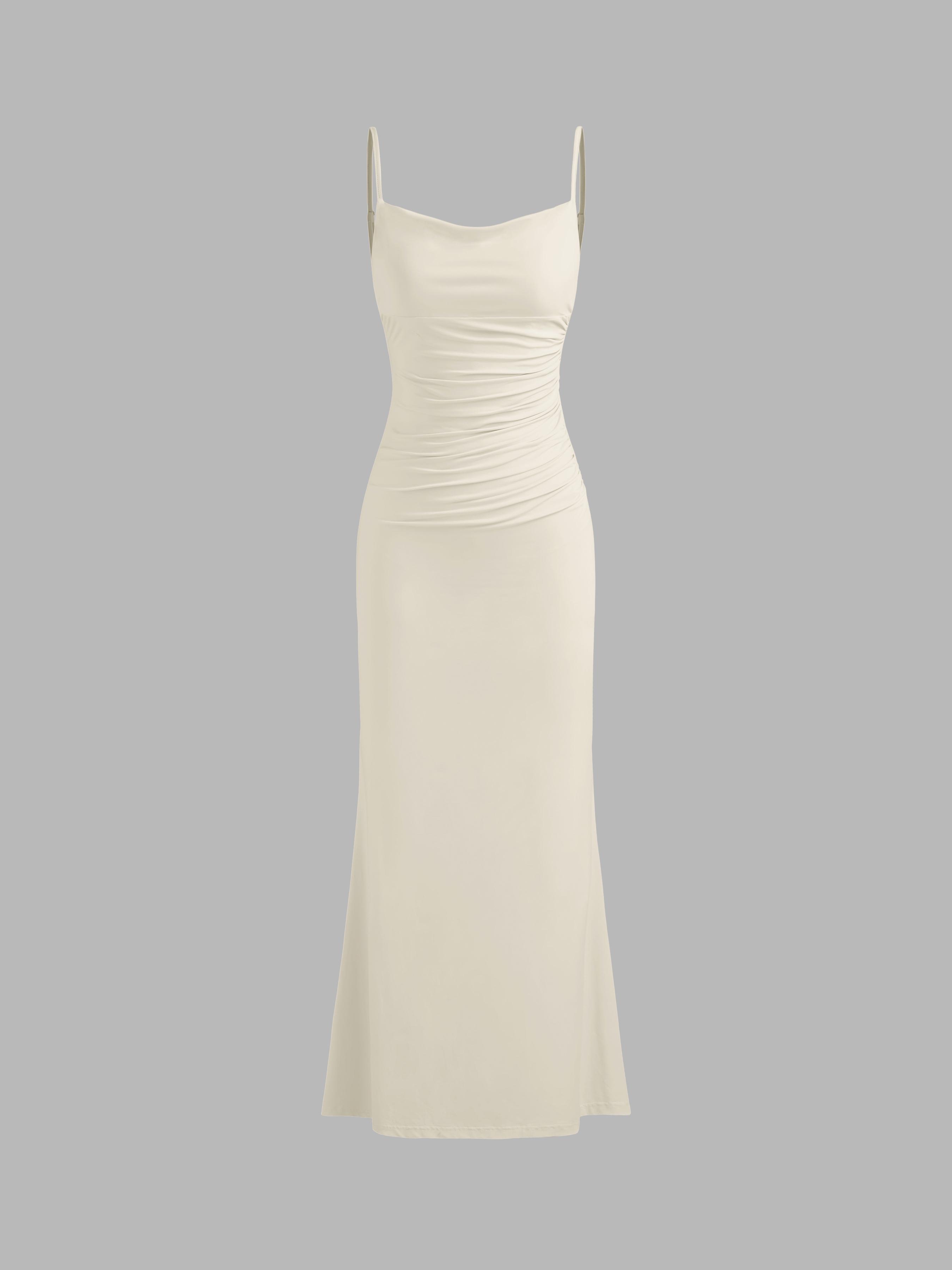 Cowl Neck Ruched Backless Maxi Dress by CIDER