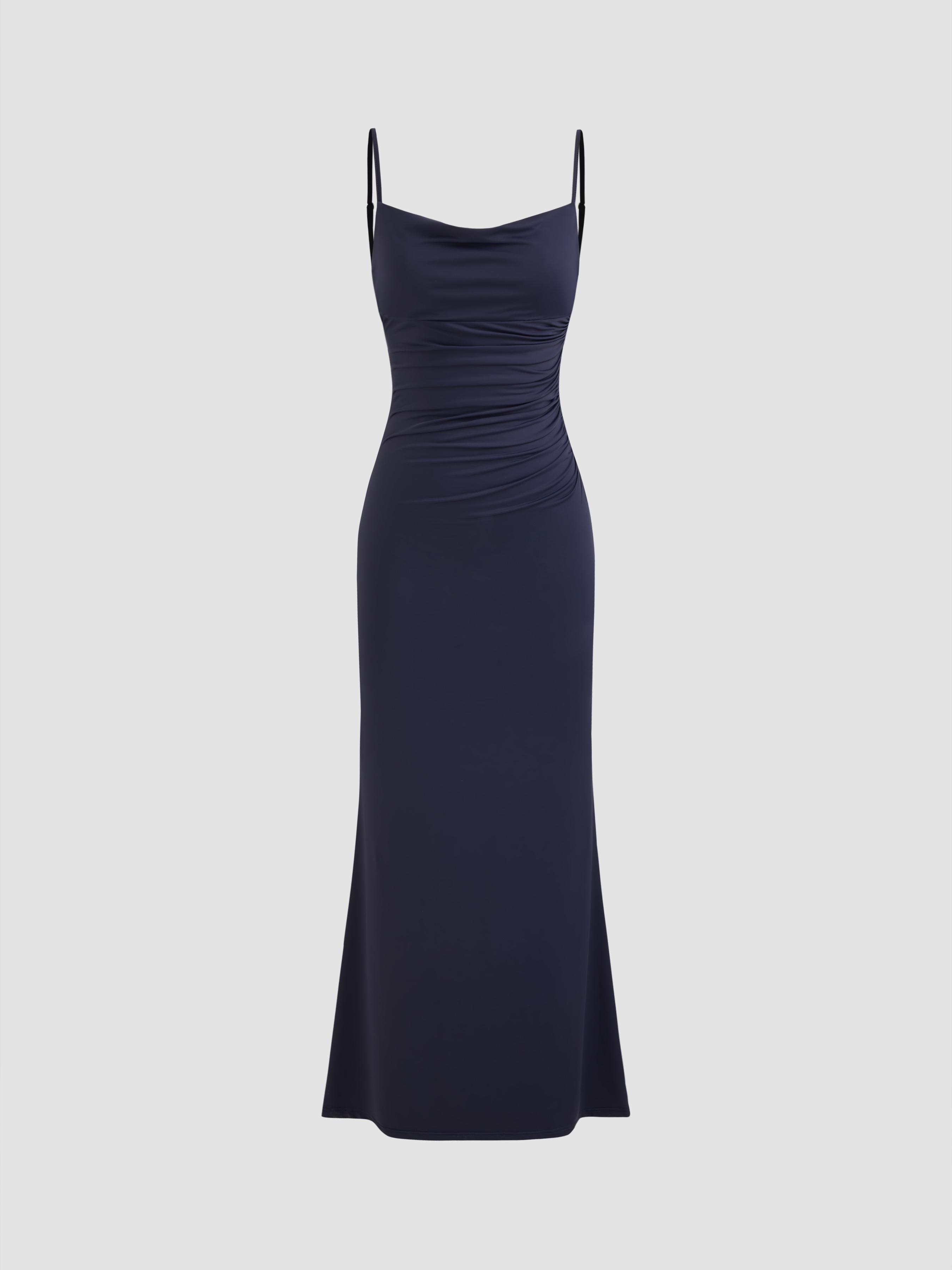 Cowl Neck Ruched Backless Maxi Dress by CIDER
