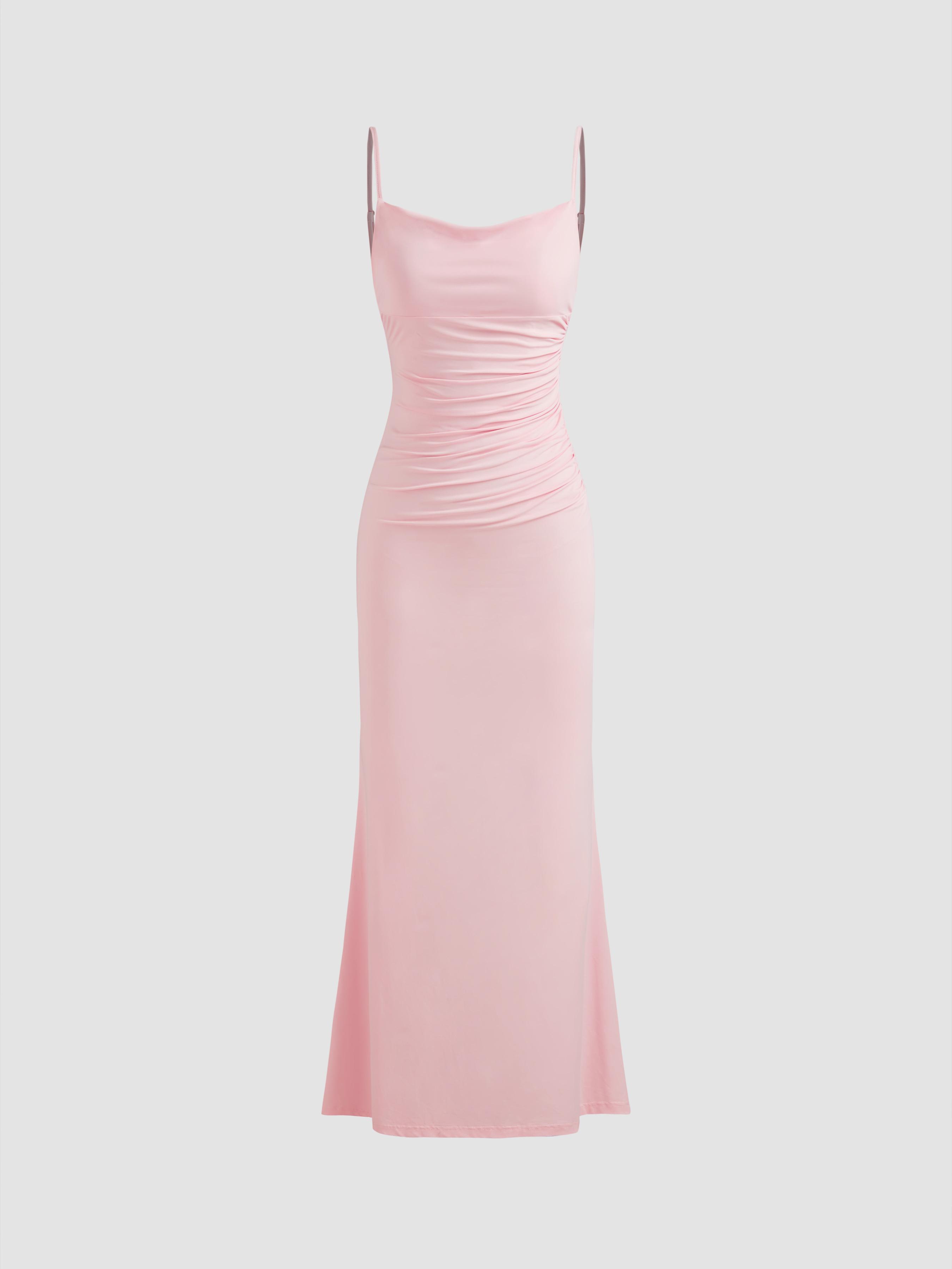Cowl Neck Ruched Backless Maxi Dress by CIDER