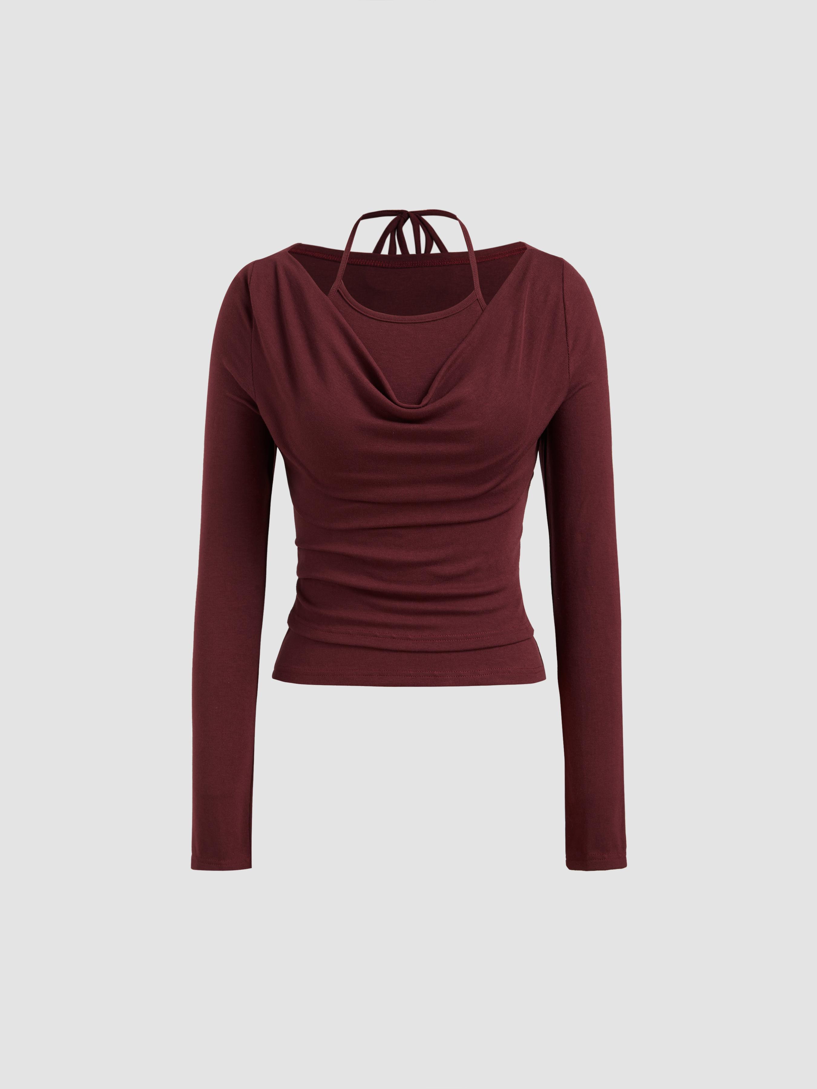 Cowl Neck Ruched Knotted Long Sleeve Top by CIDER