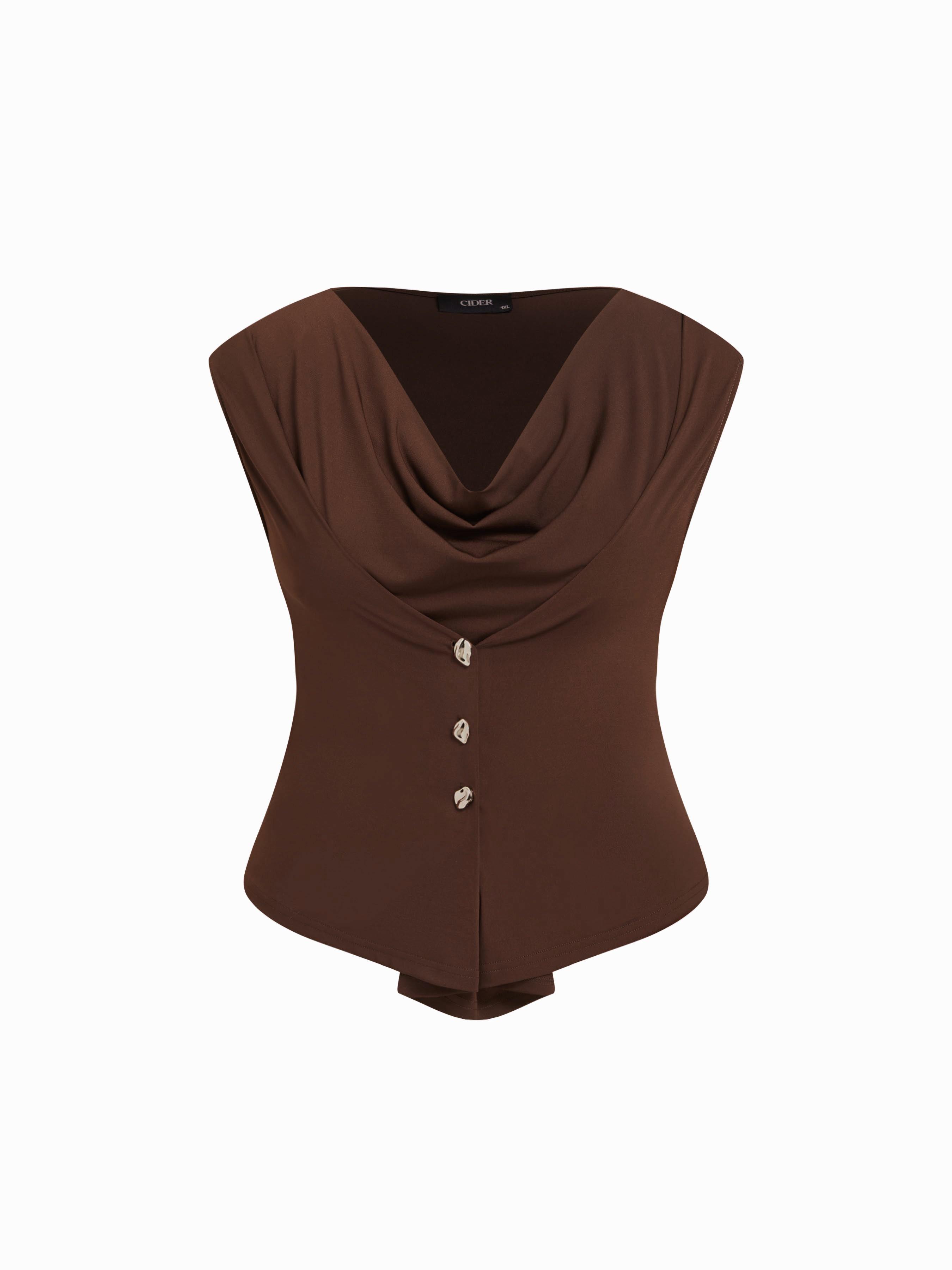 Cowl Neck Ruched Metal Detail Top Curve & Plus by CIDER