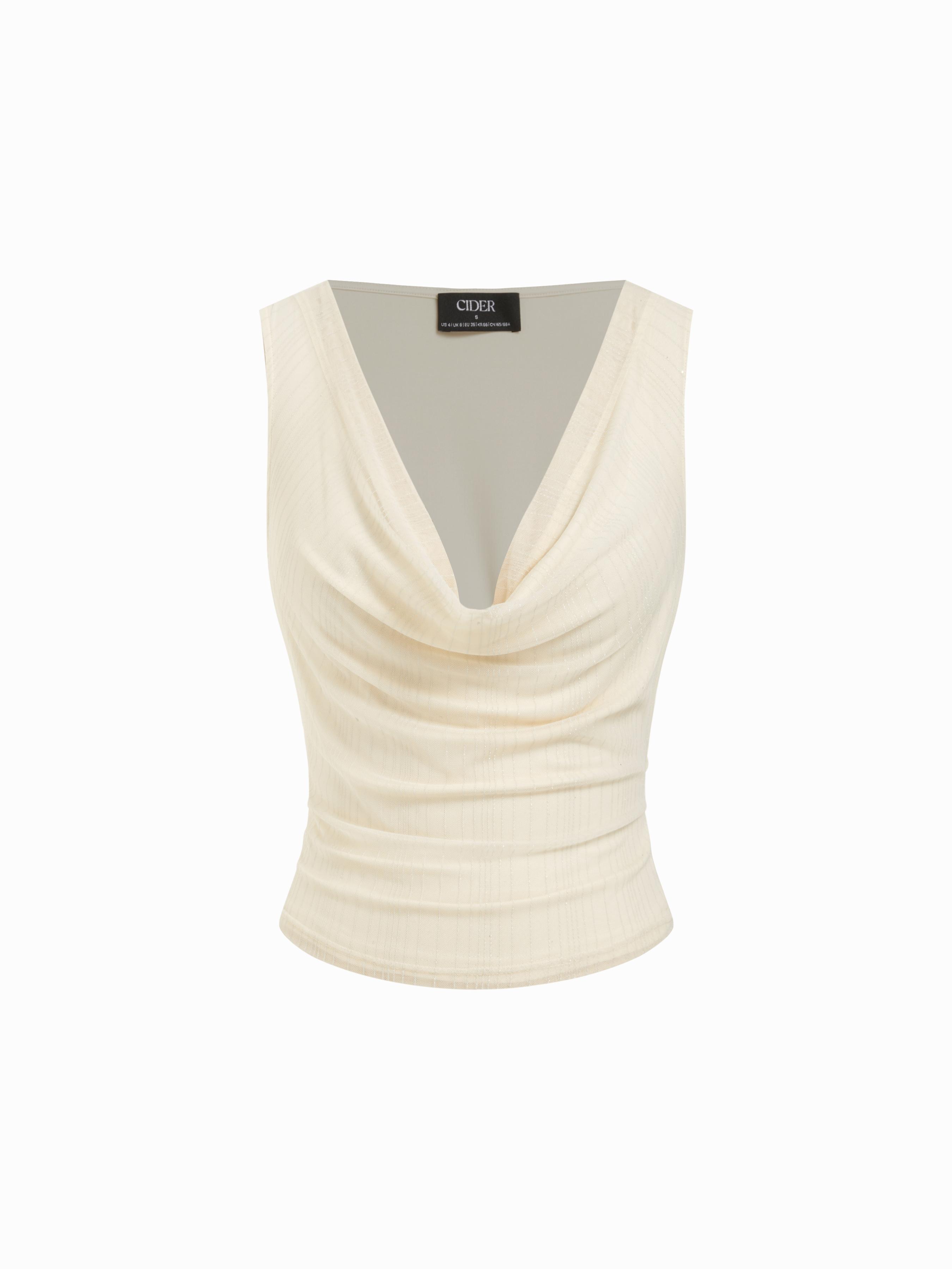 Cowl Neck Ruched Tank Top With Rhinestone by CIDER