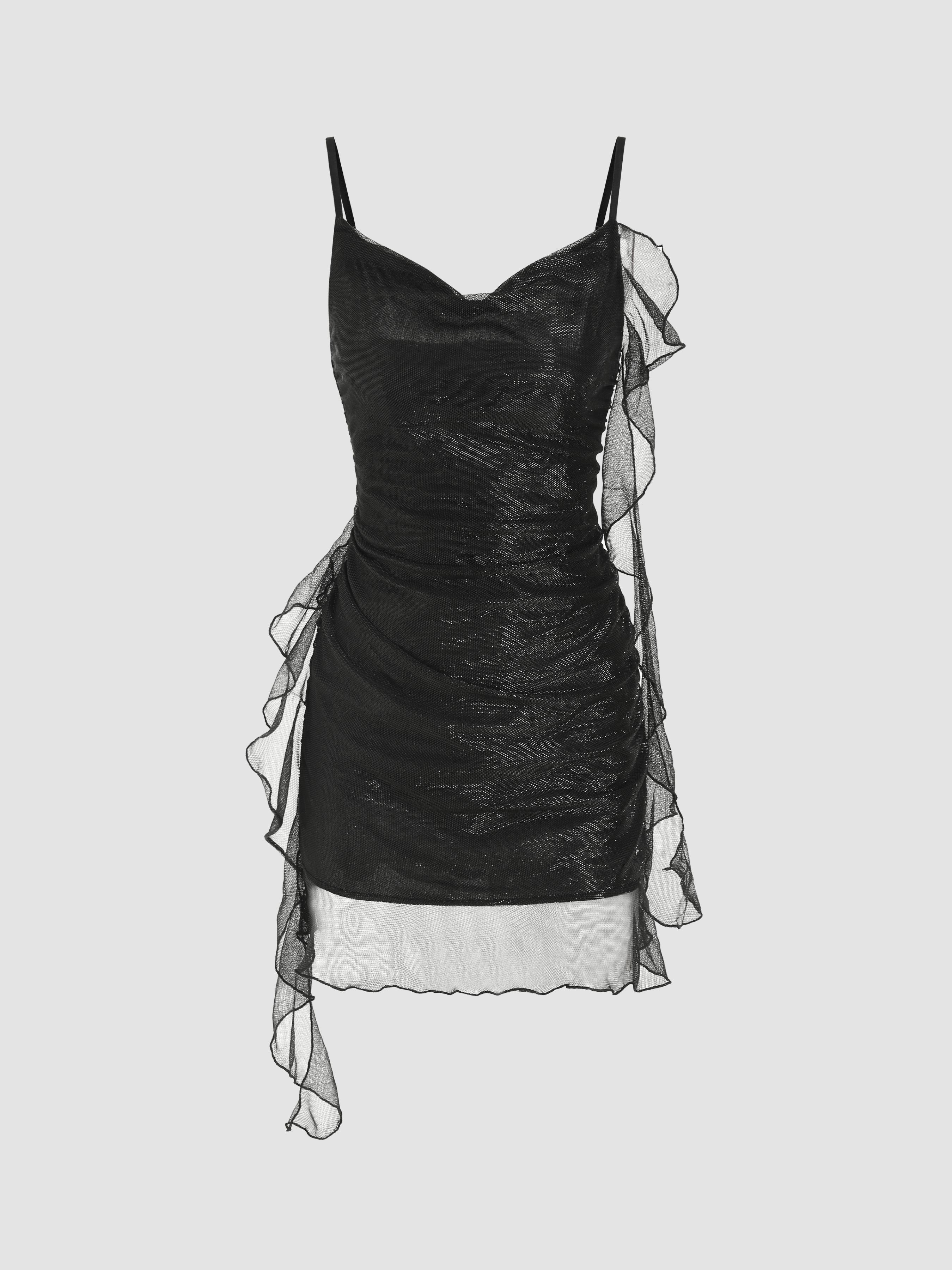 Cowl Neck Ruffle Hem Mini Dress by CIDER