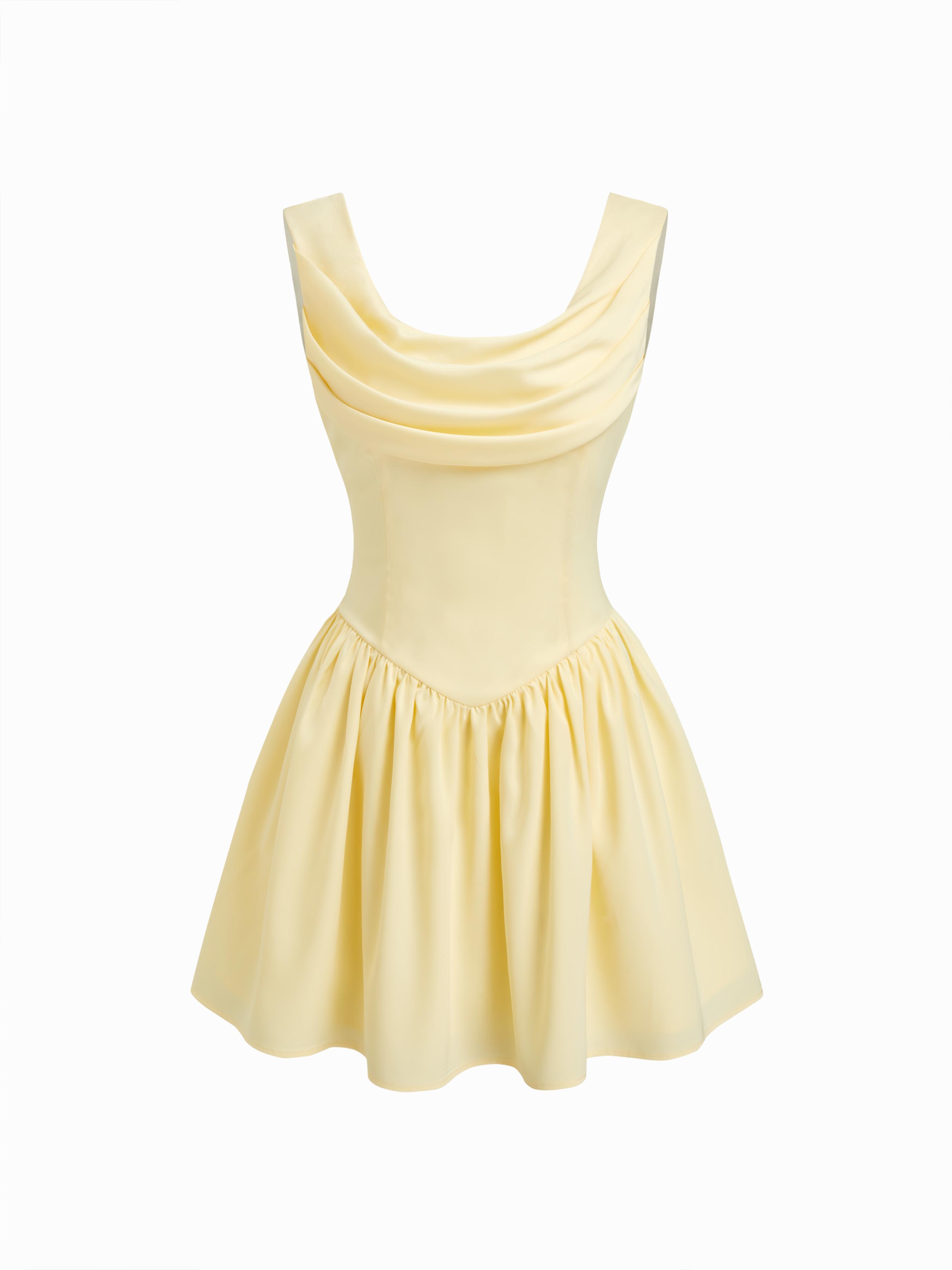 Cowl Neck Ruffle Lace Up Mini Dress by CIDER