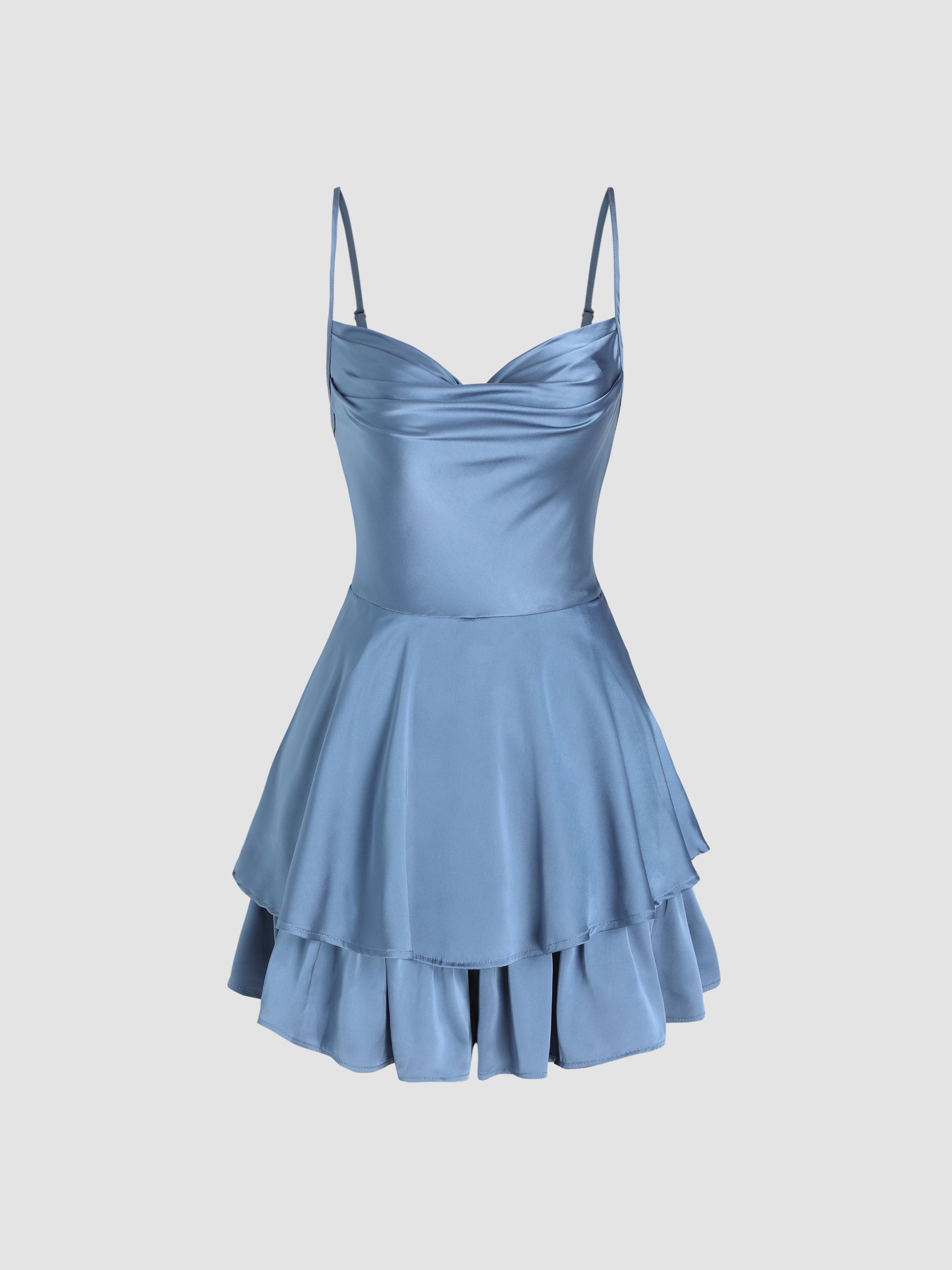 Cowl Neck Satin Layered Romper by CIDER
