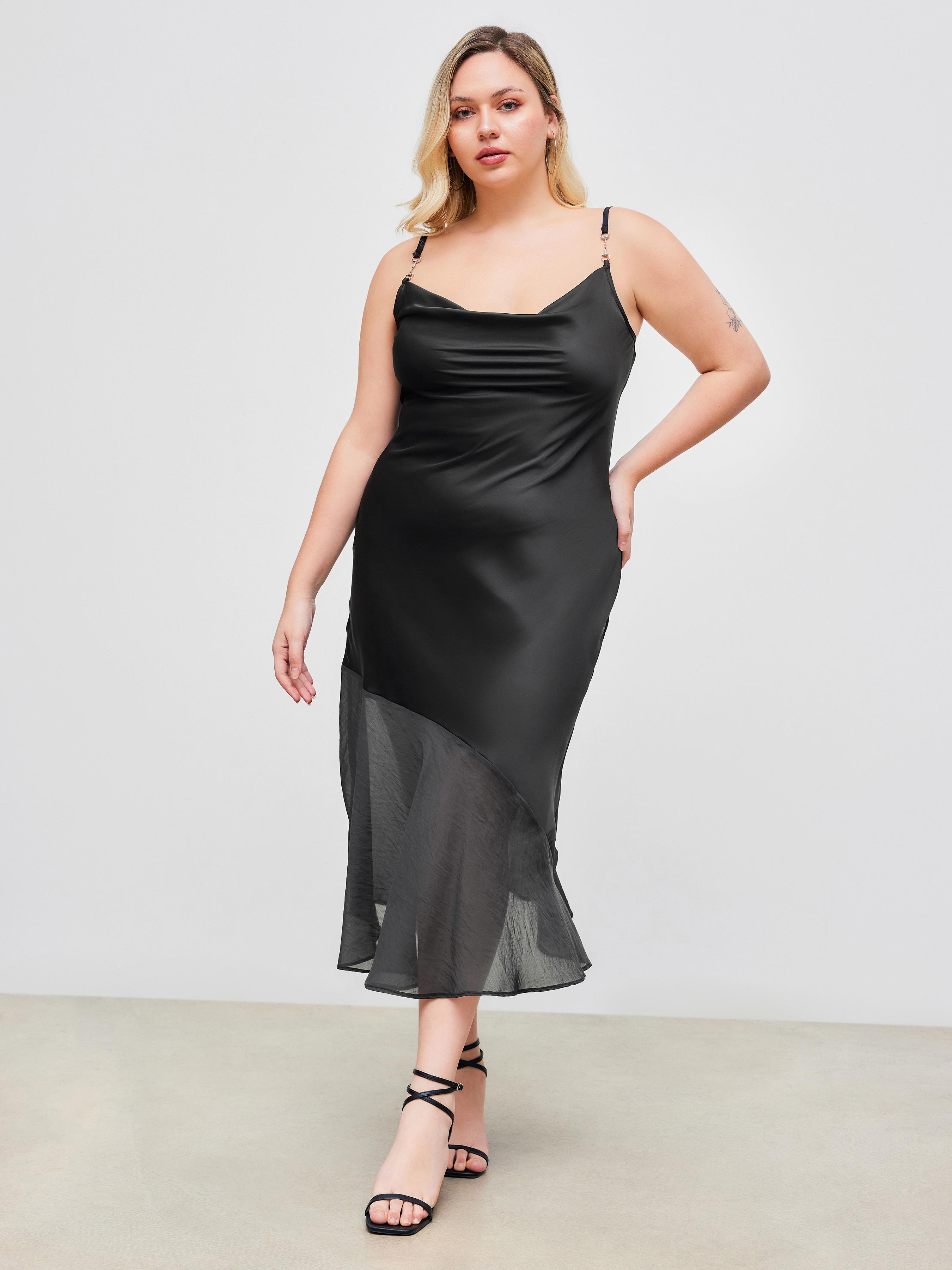 Cowl Neck Solid Mermaid Midi Dress Curve & Plus by CIDER