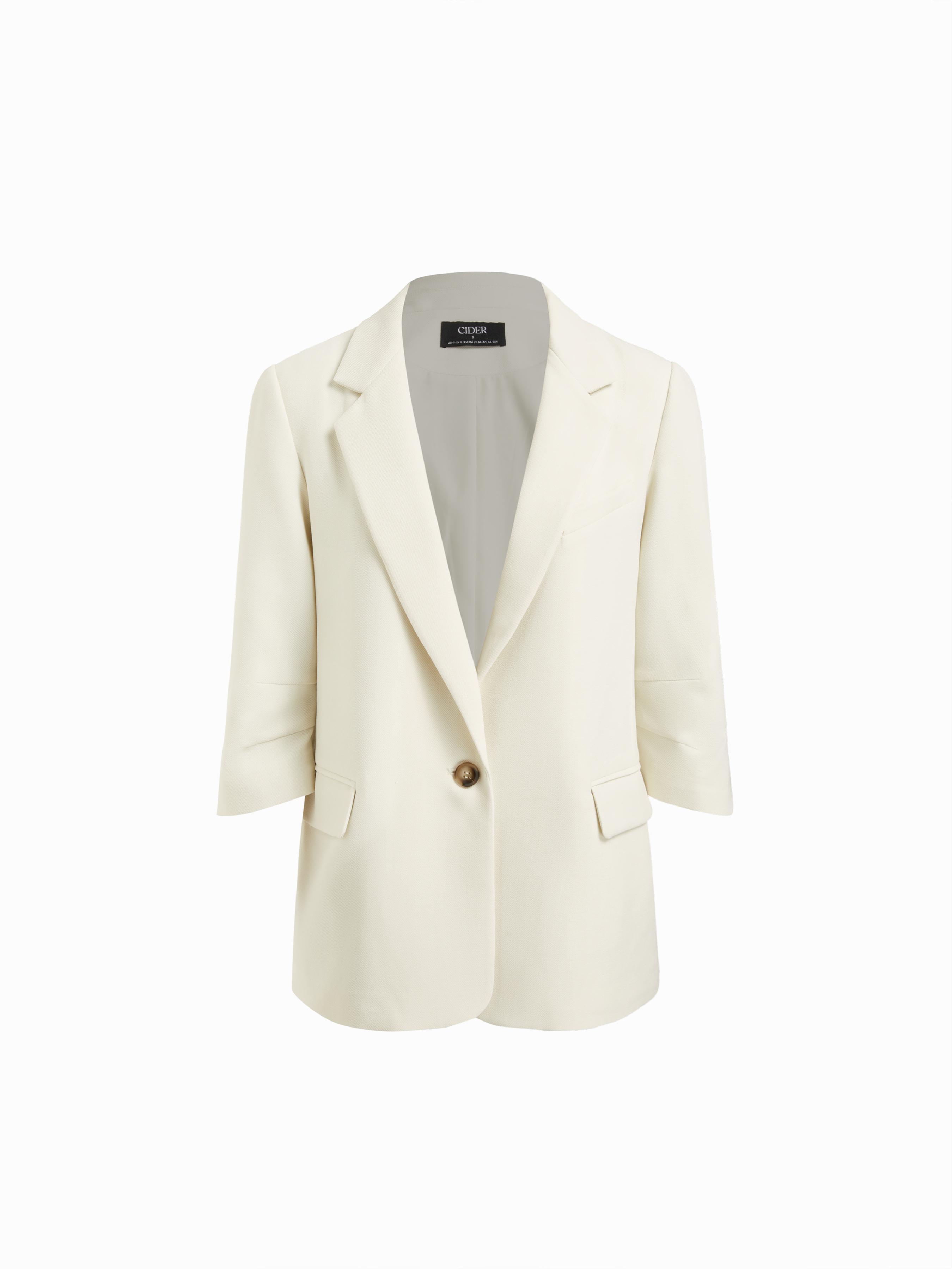 Cream Notched Collar Middle Sleeve Blazer by CIDER
