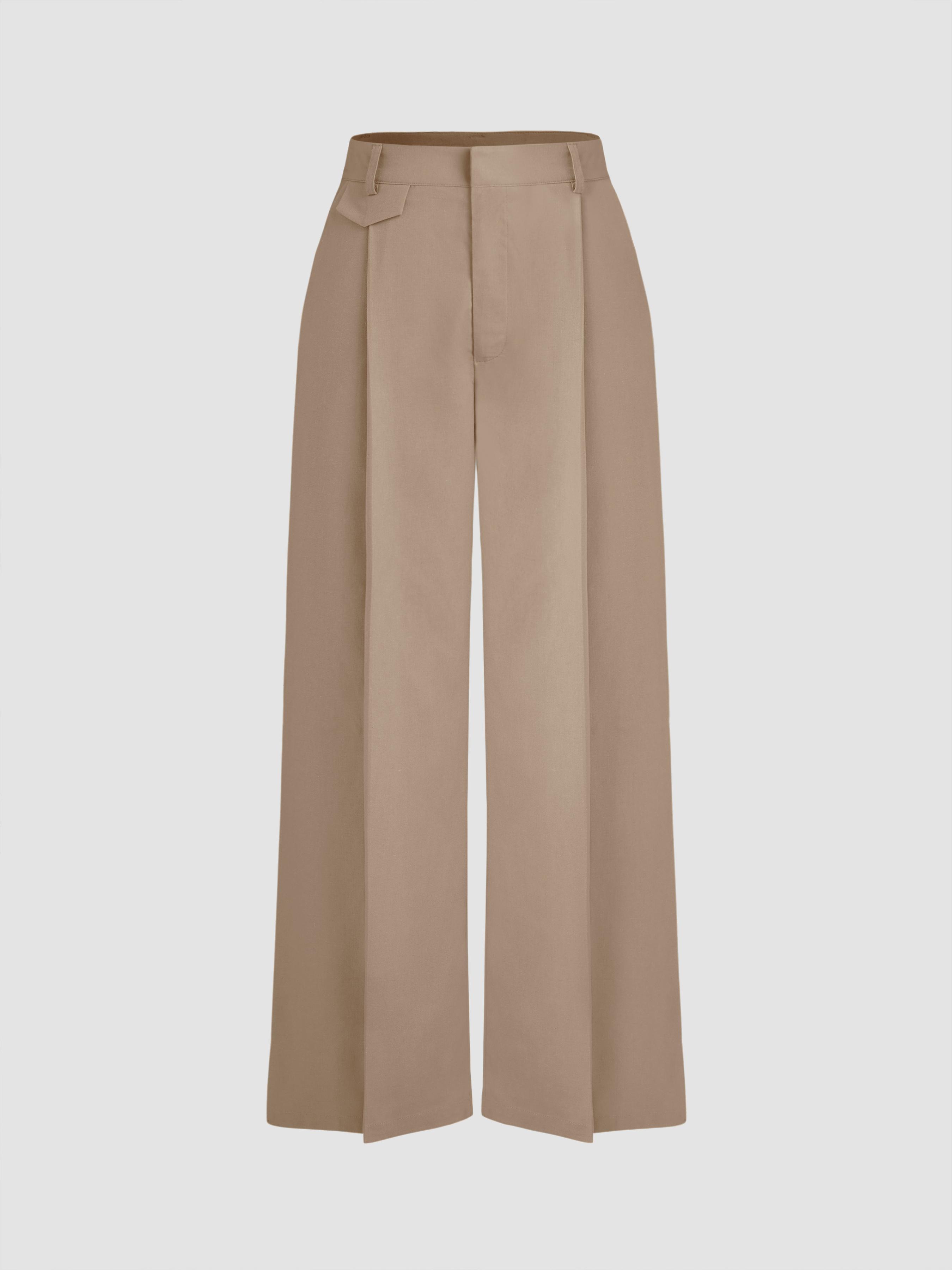 Cropped Linen Mid Rise Wide Leg Trousers by CIDER